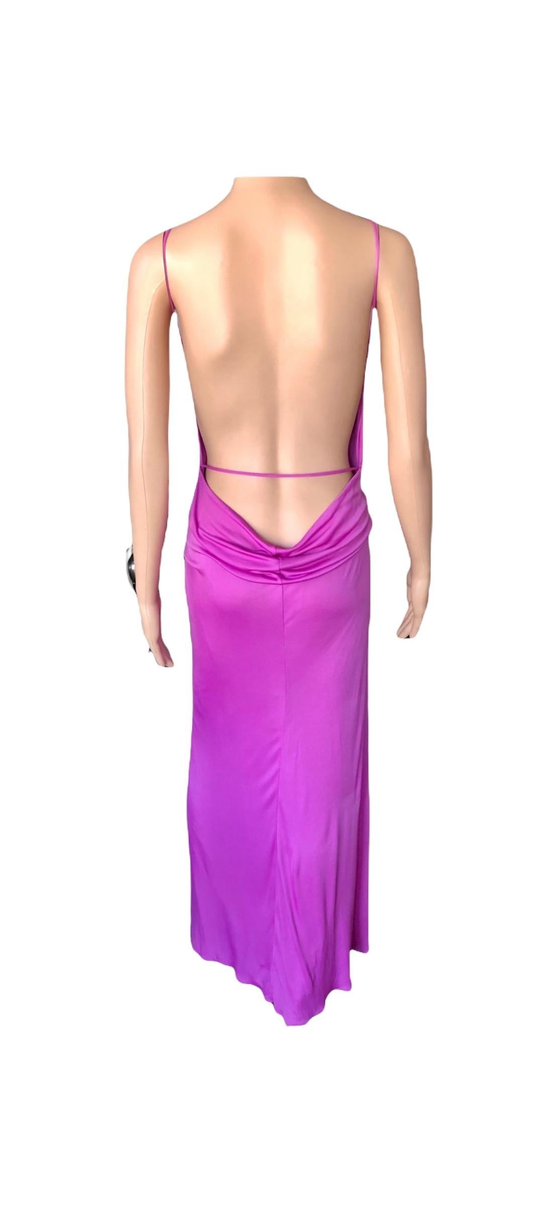 Gianni Versace S/S 1999 Vintage Backless High Slit Evening Dress Gown In Good Condition For Sale In Naples, FL