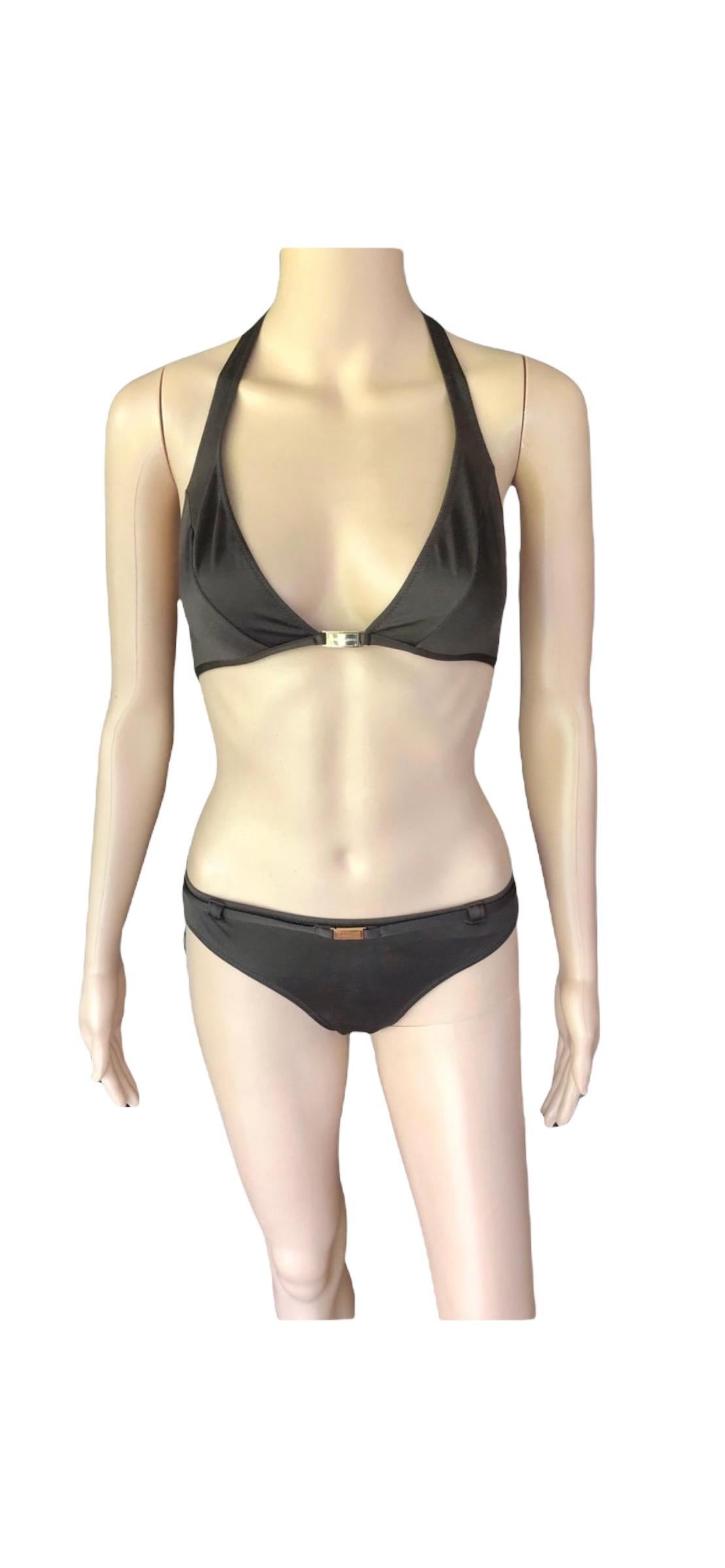 Dolce & Gabbana Logo Embellished Belted Brown Bikini Swimwear Swimsuit 2 Piece In Good Condition For Sale In Naples, FL