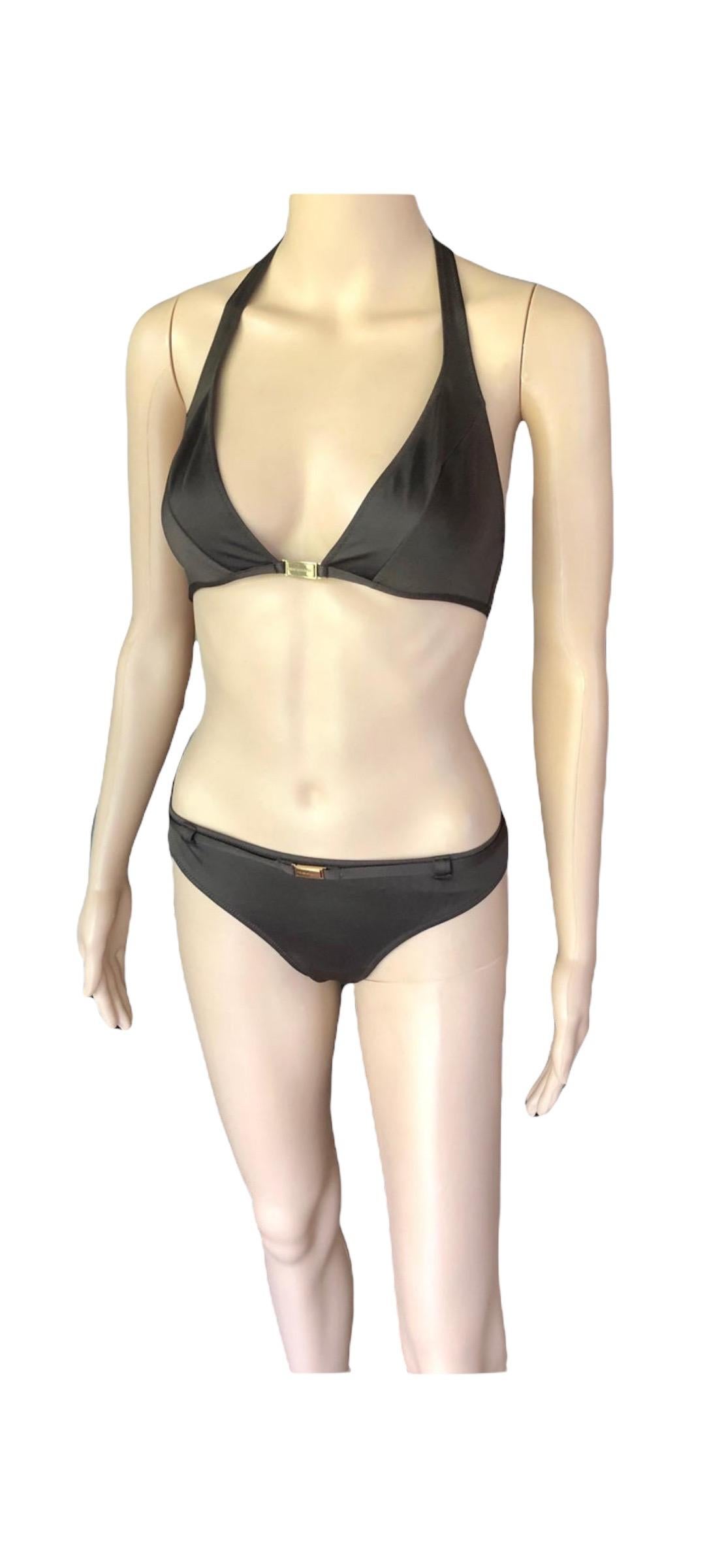 Women's Dolce & Gabbana Logo Embellished Belted Brown Bikini Swimwear Swimsuit 2 Piece For Sale