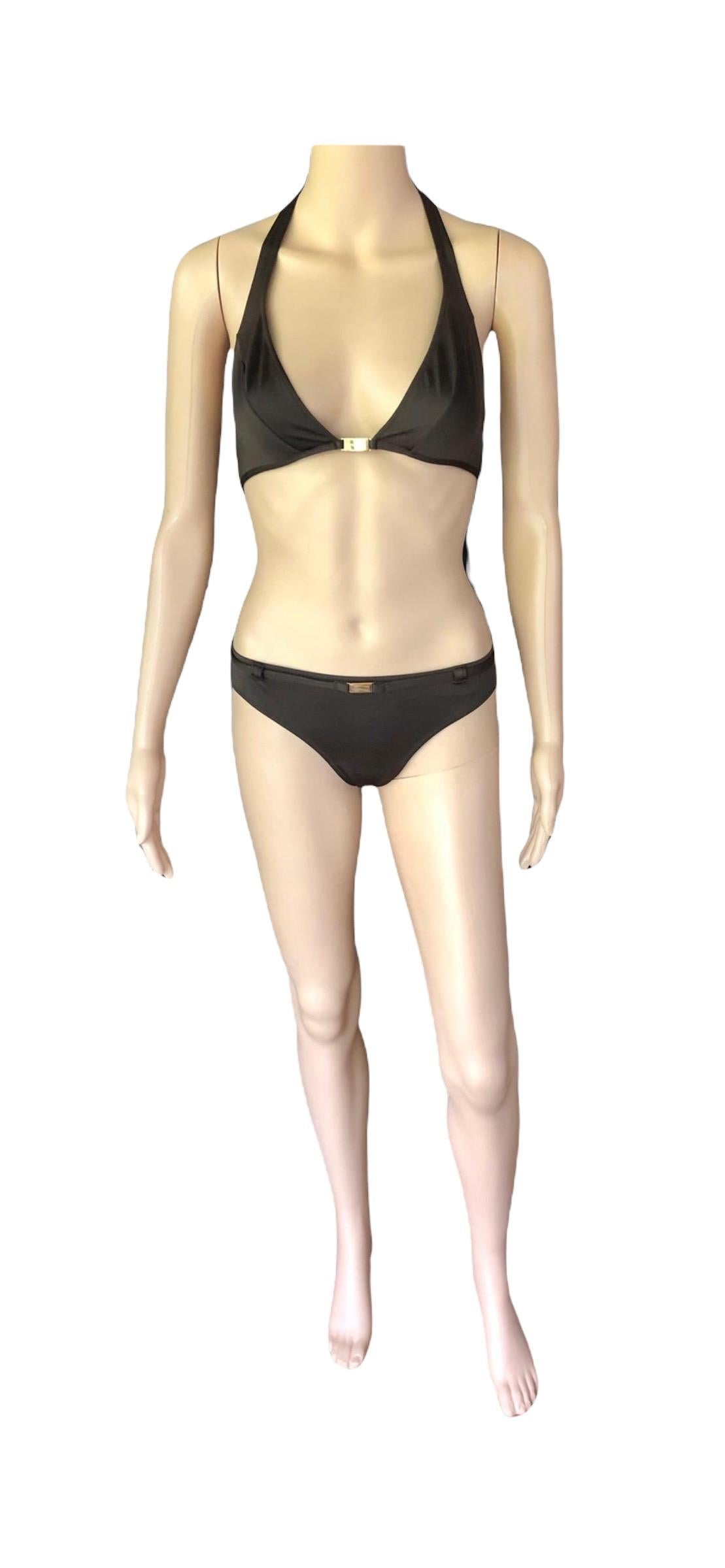 Dolce & Gabbana Logo Embellished Belted Brown Bikini Swimwear Swimsuit 2 Piece For Sale 2
