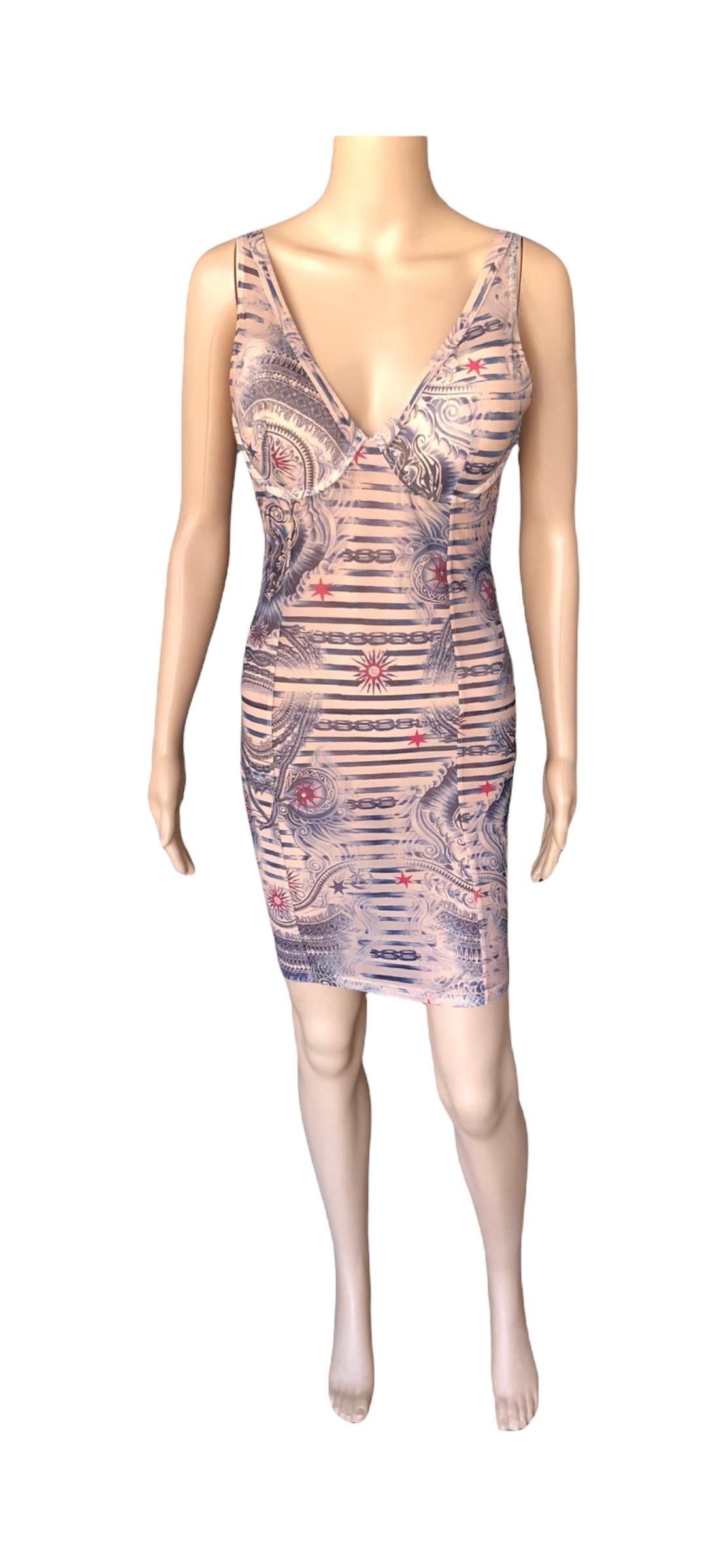 Jean Paul Gaultier Lindex 2014 Limited Edition Tattoo Bodycon Mesh Mini Dress 1