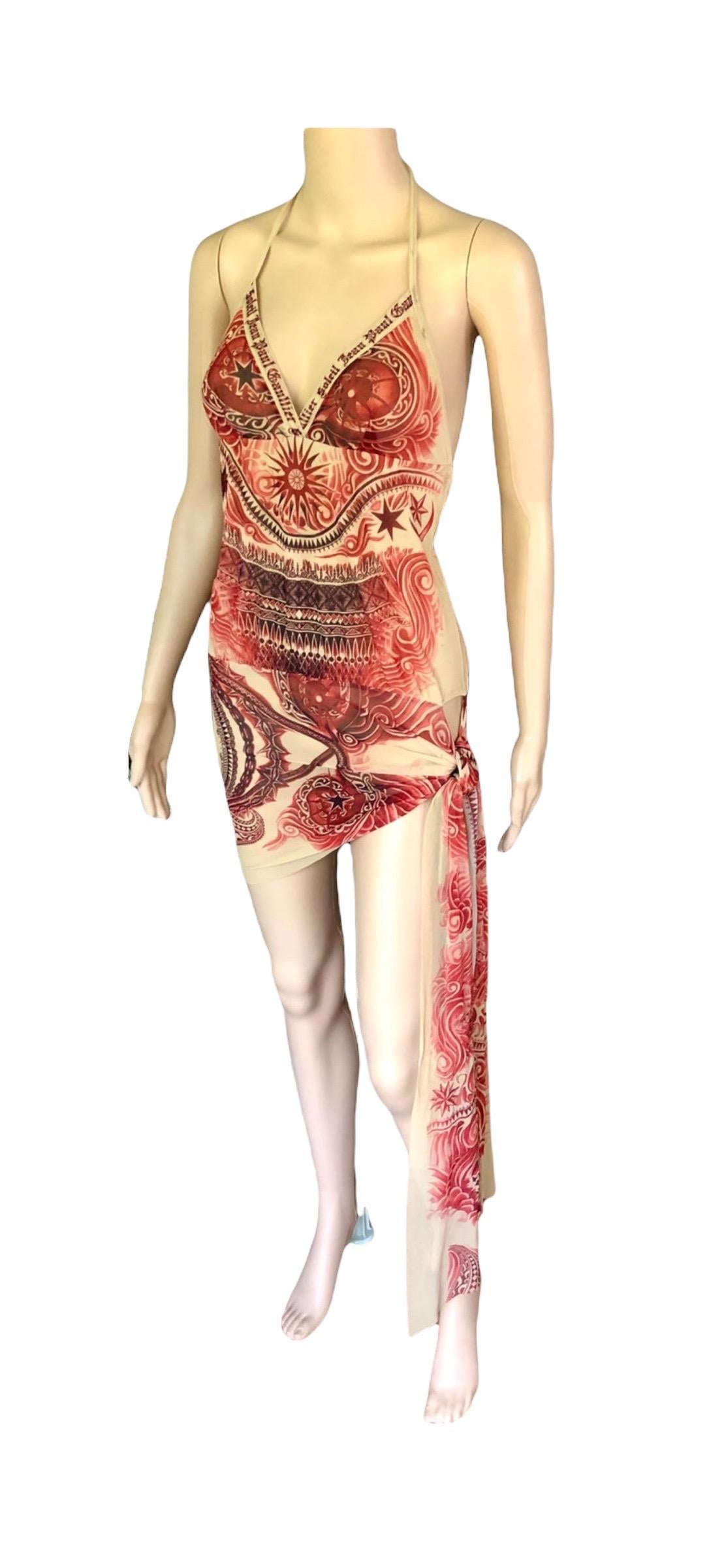 Mini vestido de malla semitransparente con estampado de tatuajes Jean Paul Gaultier Soleil S/S 2009 12