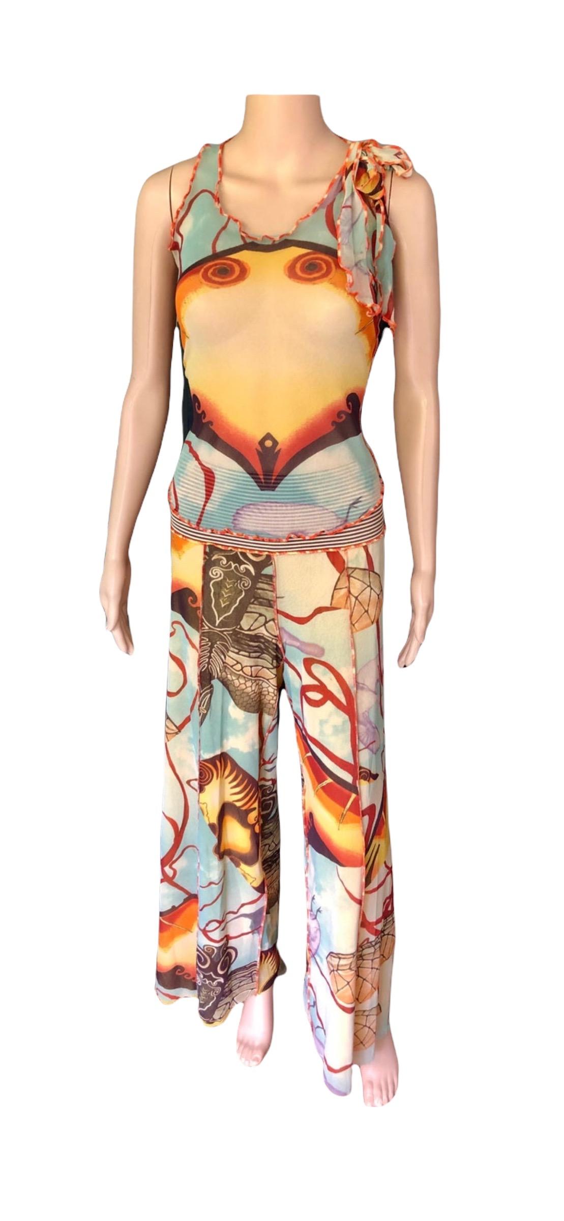 Jean Paul Gaultier S/S2005 Abstract Salvador Dali Print Top & Pants 2 Piece Set  For Sale 4