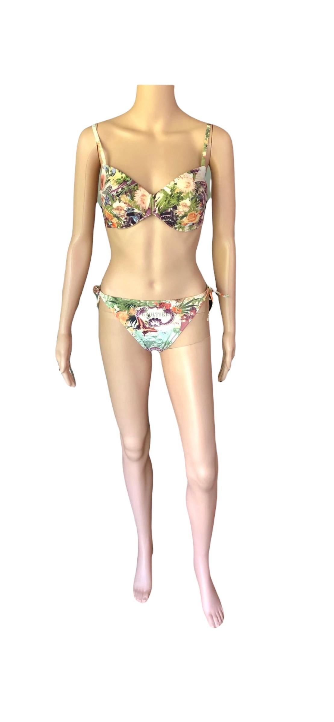 Jean Paul Gaultier Soleil S/S 1999 Flamingo Tropical Bikini Swimsuit 2 Piece Set For Sale 2