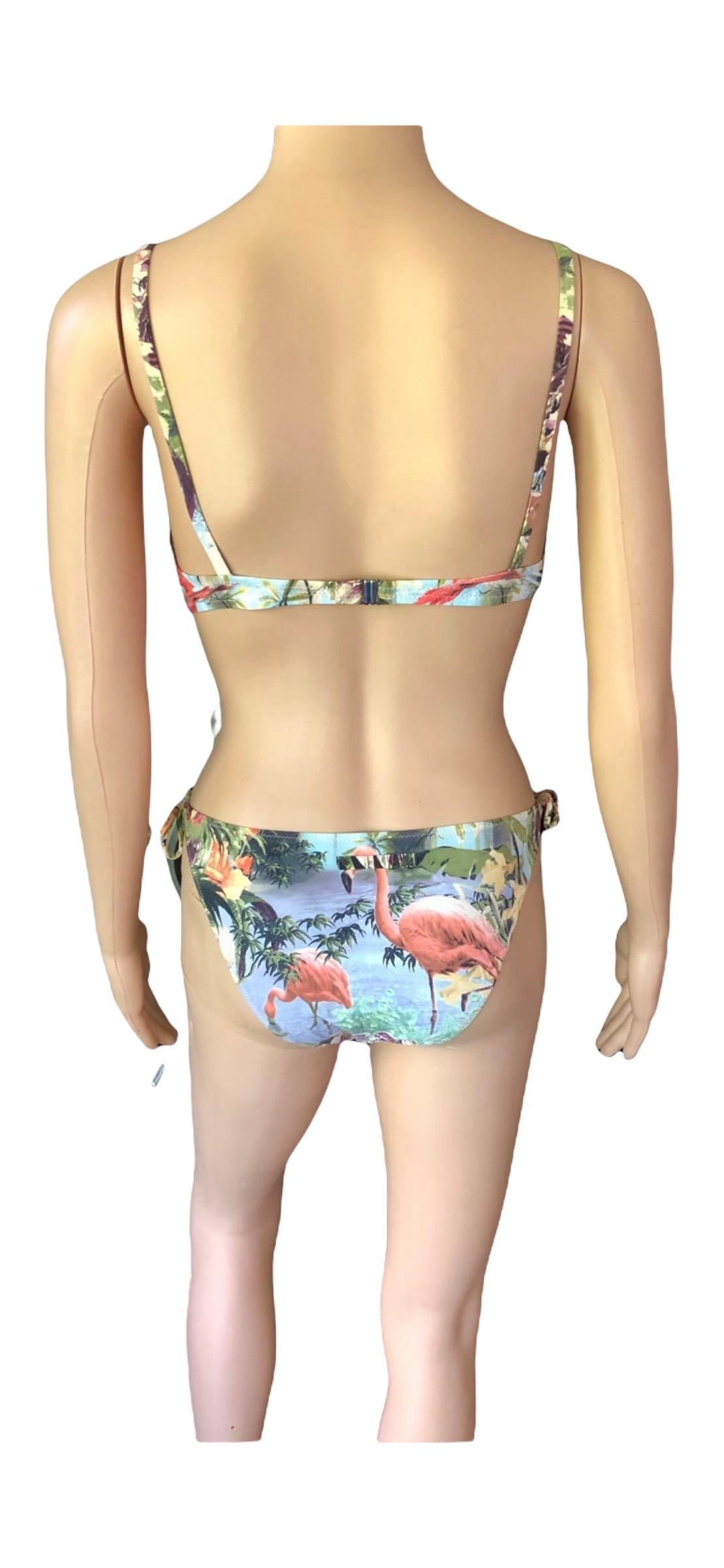 Jean Paul Gaultier Soleil S/S 1999 Flamingo Tropical Bikini Swimsuit 2 Piece Set For Sale 1