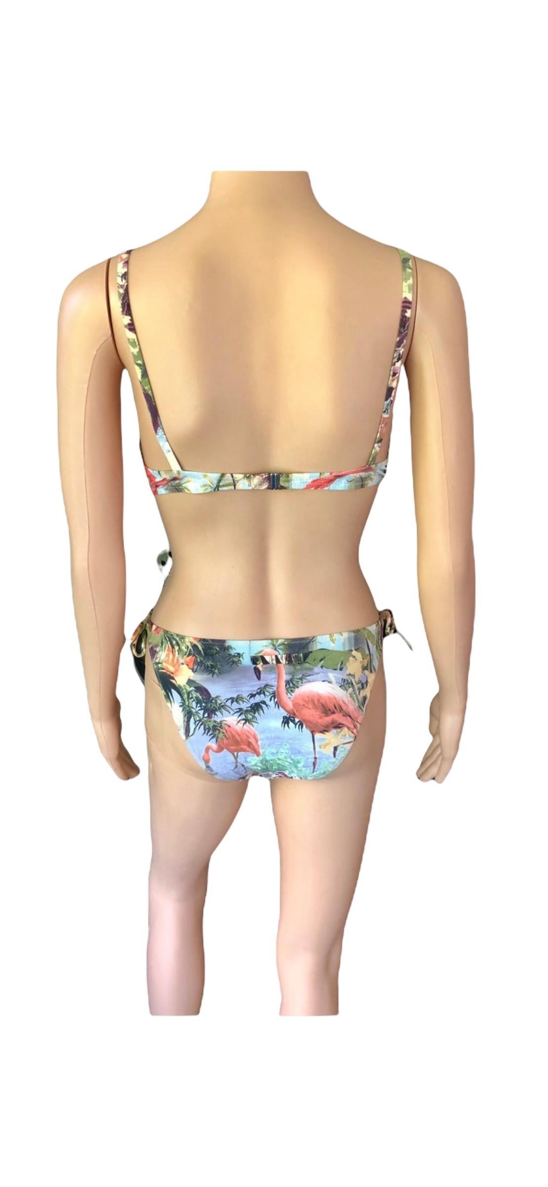 Jean Paul Gaultier Soleil S/S 1999 Flamingo Tropical Bikini Swimsuit 2 Piece Set For Sale 3