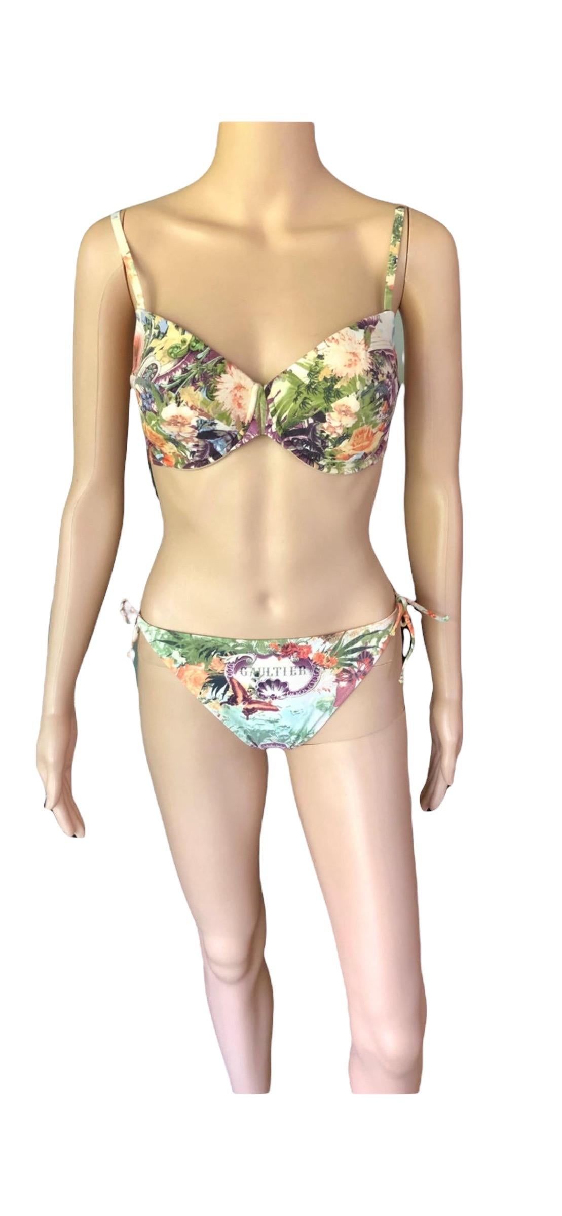 Jean Paul Gaultier Soleil S/S 1999 Flamingo Tropical Bikini Swimsuit 2 Piece Set For Sale 4