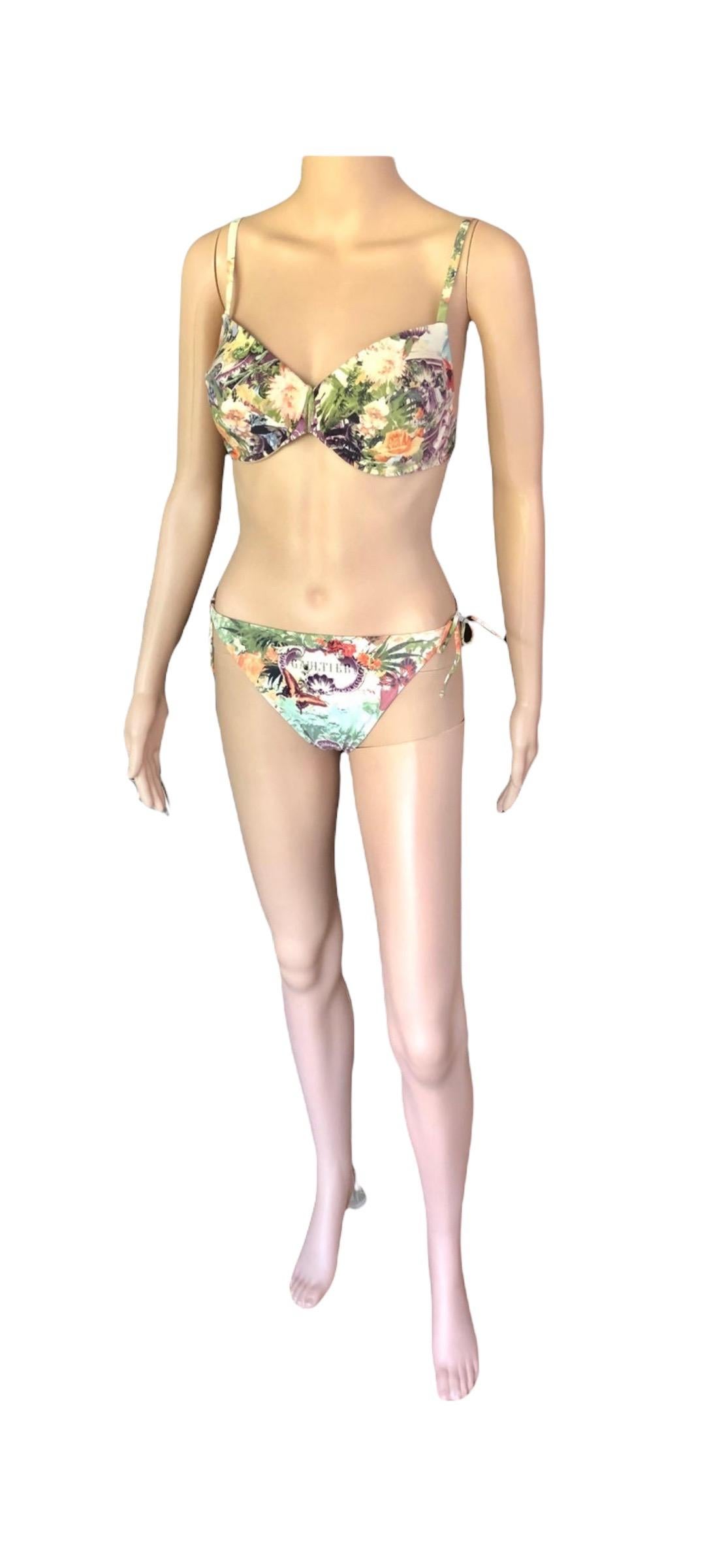 Jean Paul Gaultier Soleil S/S 1999 Flamingo Tropical Bikini Swimsuit 2 Piece Set For Sale 5