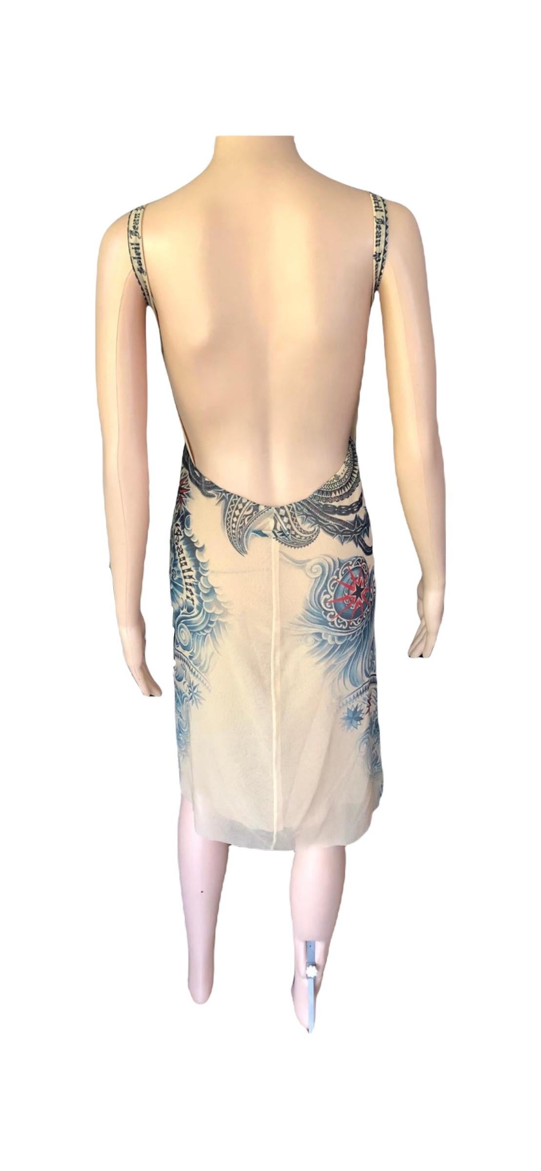 Jean Paul Gaultier Soleil Tattoo Print Semi-Sheer Mesh Wrap Dress For Sale 3