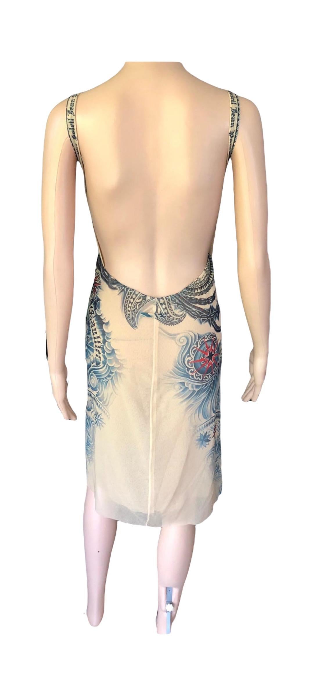 Jean Paul Gaultier Soleil Tattoo Print Semi-Sheer Mesh Wrap Dress For Sale 5
