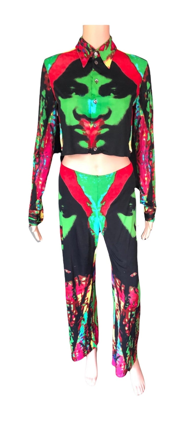 Jean Paul Gaultier S/S2000 Vintage Psychedelic Crop Shirt Top and Pant 2  Piece Set For Sale at 1stDibs