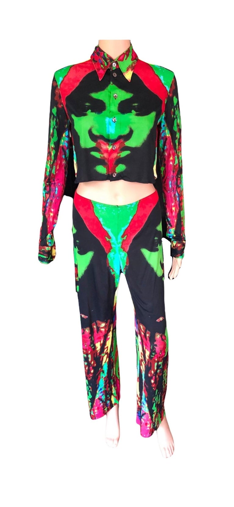 Jean Paul Gaultier S/S2000 Vintage Psychedelic Crop Shirt Top and Pant 2  Piece Set For Sale at 1stDibs