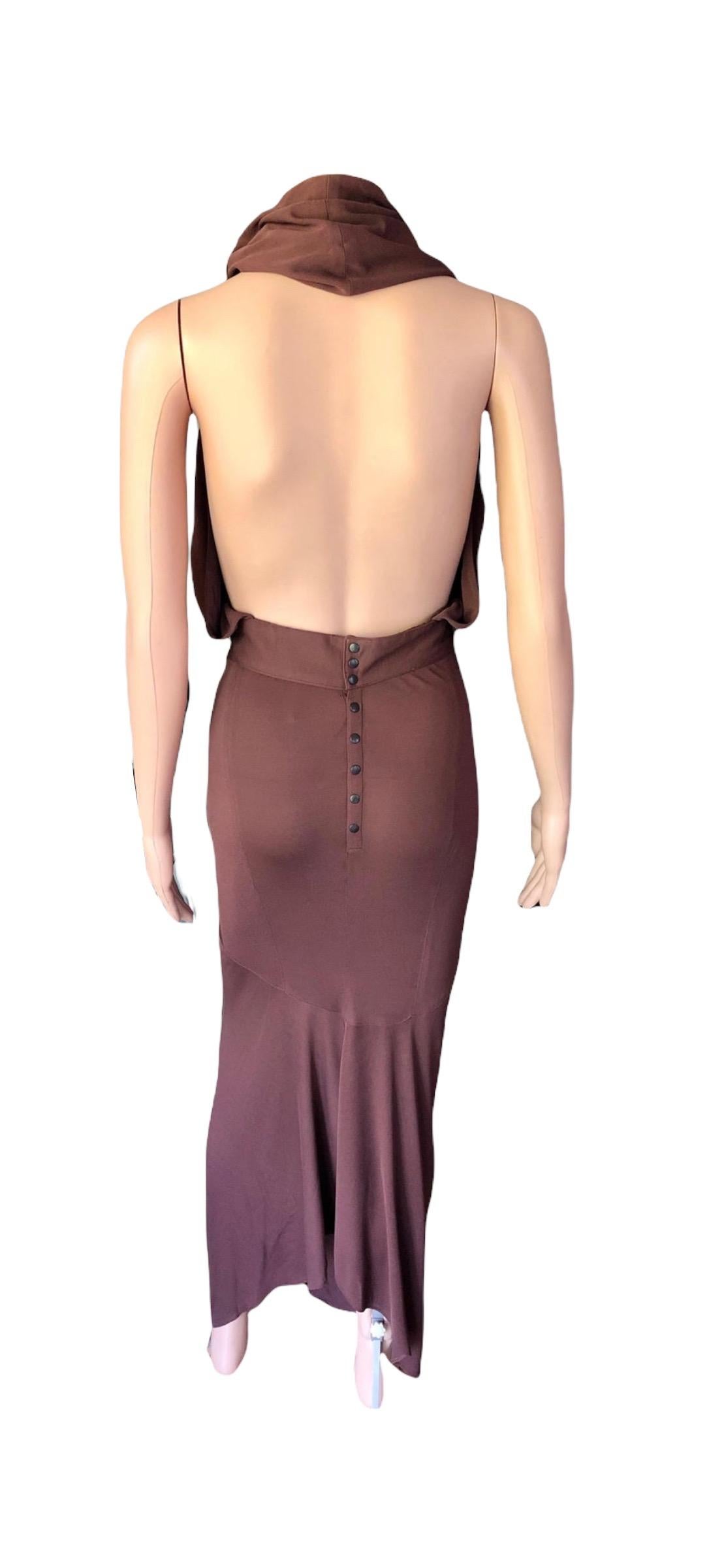 Azzedine Alaïa S/S 1986 Vintage Halter Backless Fishtail Brown Gown Maxi Dress 15