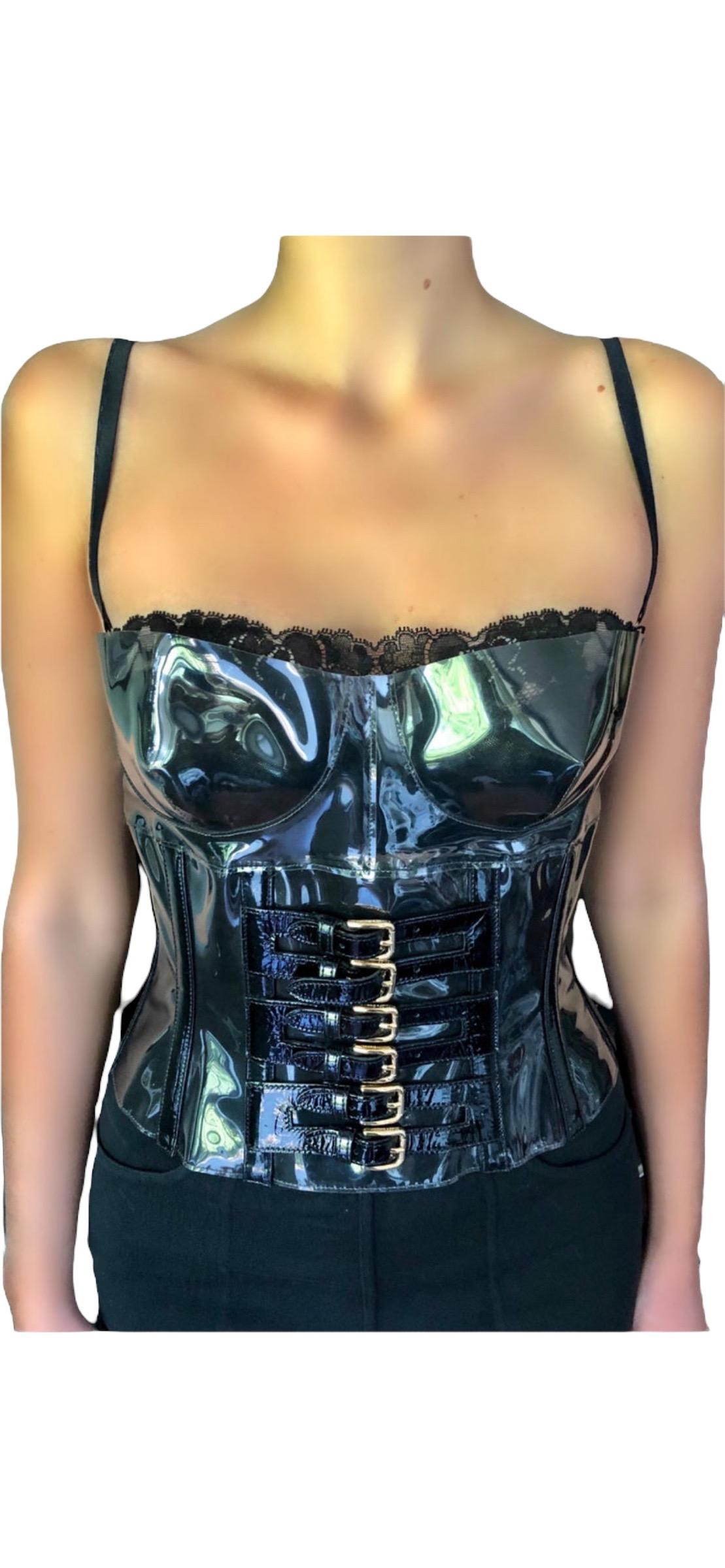 Dolce & Gabbana S/S 2007 Runway Unworn Clear PVC Buckled Black Bra Corset Top 8