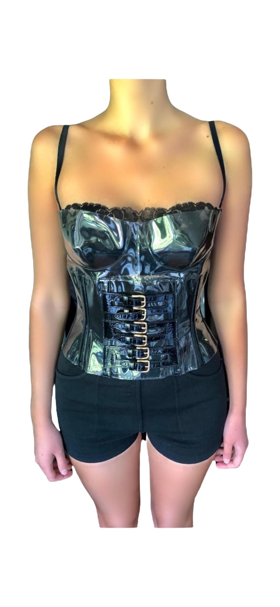 Dolce & Gabbana S/S 2007 Runway Unworn Clear PVC Buckled Black Bra Corset Top 10