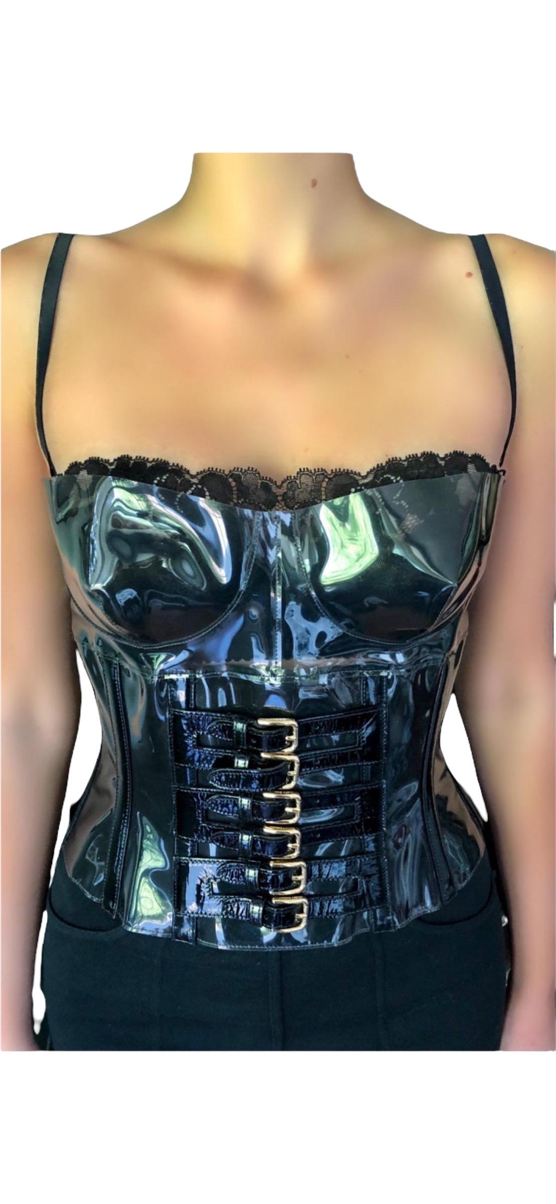Dolce & Gabbana S/S 2007 Runway Unworn Clear PVC Buckled Black Bra Corset Top 9