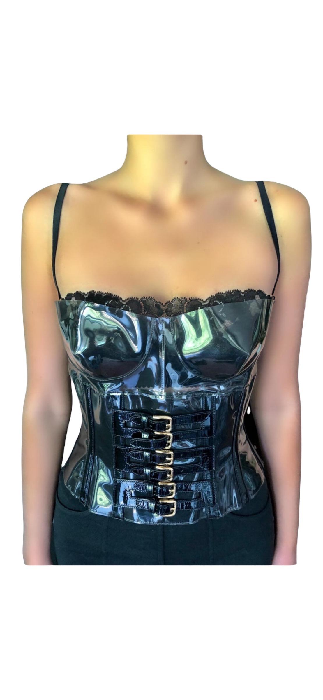 Dolce & Gabbana S/S 2007 Runway Unworn Clear PVC Buckled Black Bra Corset Top 12
