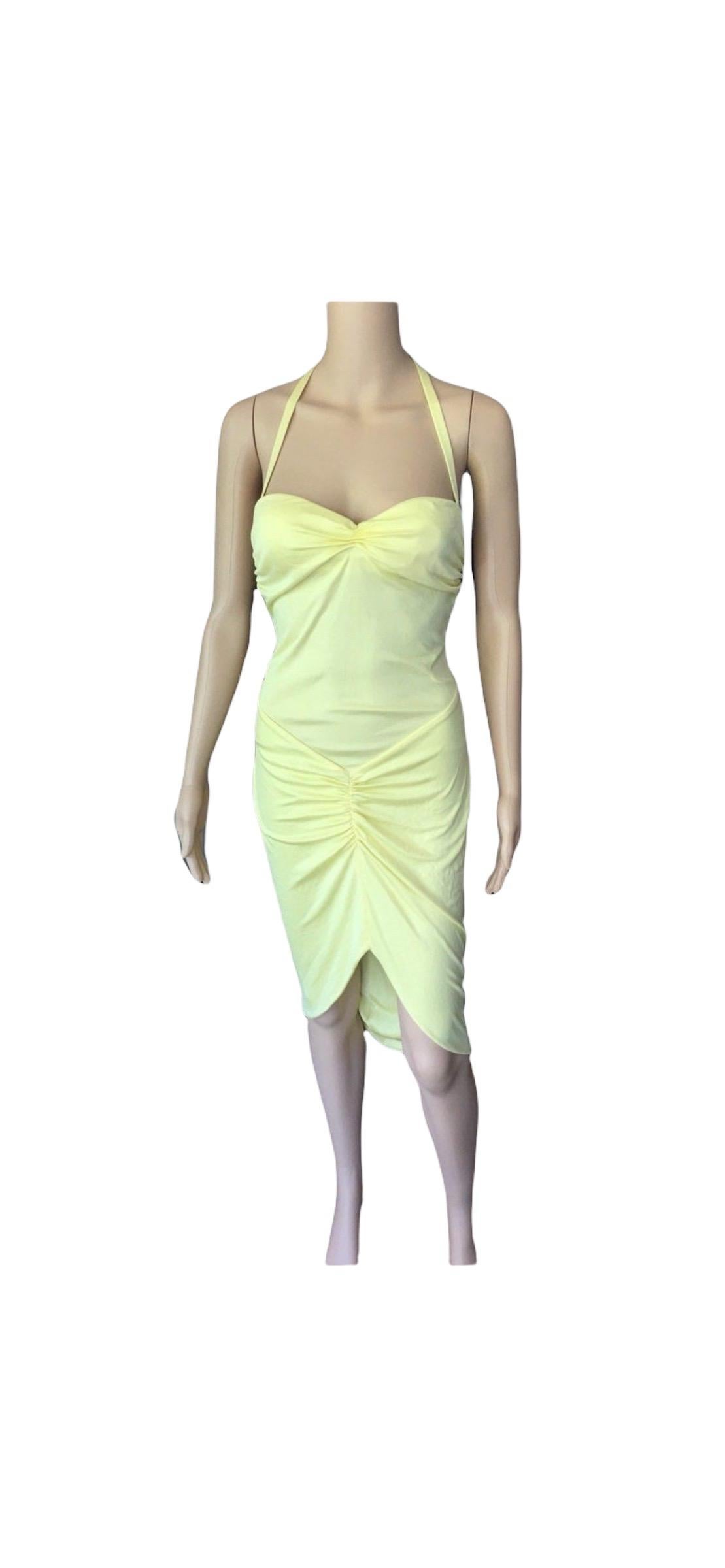 Versace S/S 2005 Runway Medusa Halter Bustier Open Back Yellow Dress  2