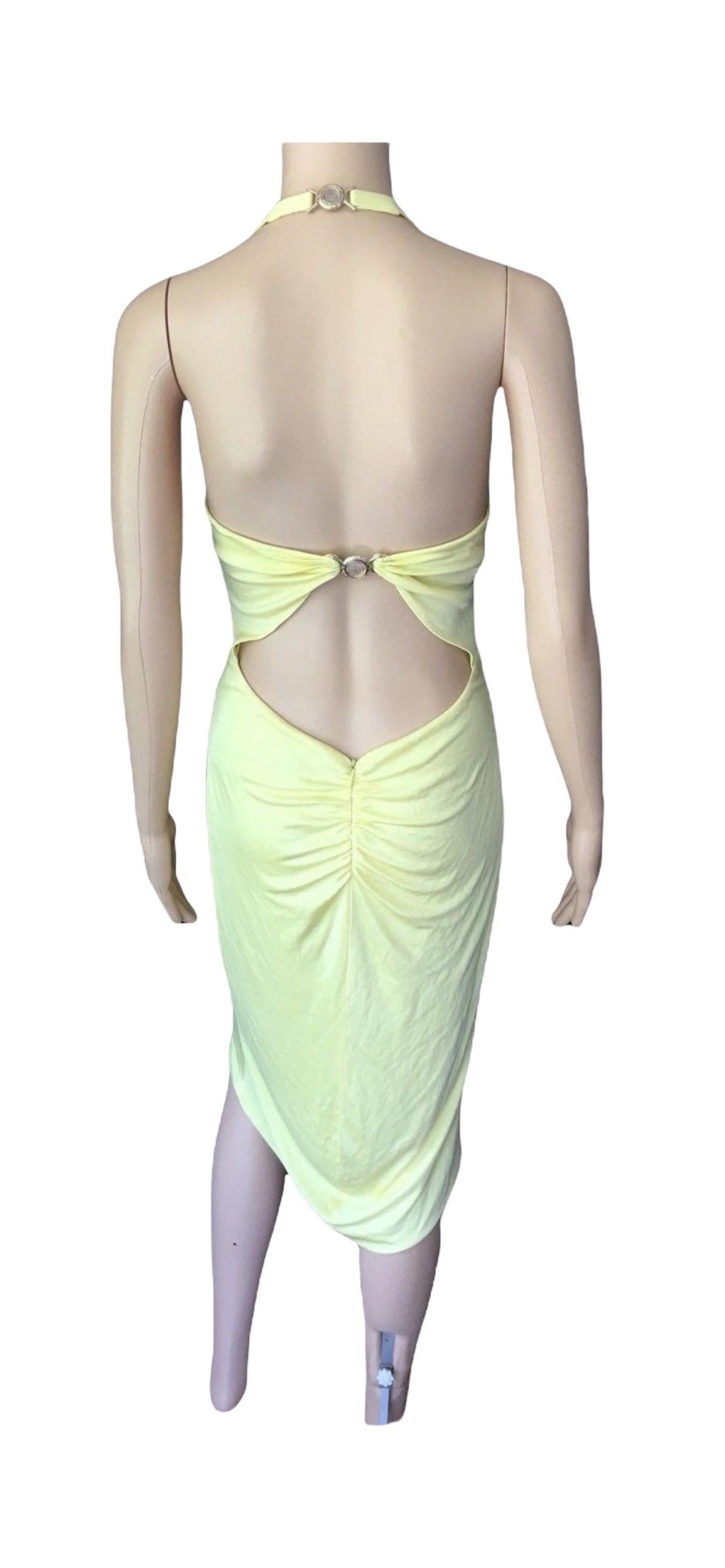 Versace S/S 2005 Runway Medusa Halter Bustier Open Back Yellow Dress  1