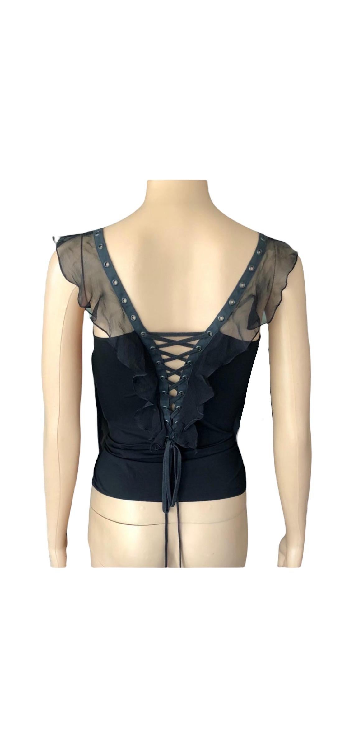 Christian Dior By John Galliano S/S 2003 Plunging Lace Up Tie Up Black Top For Sale 2