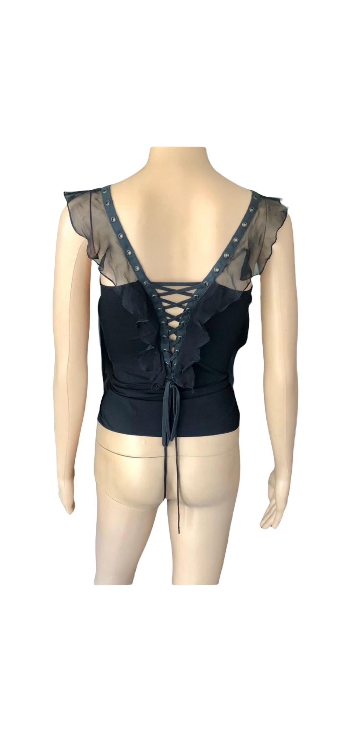 Christian Dior By John Galliano S/S 2003 Plunging Lace Up Tie Up Black Top For Sale 4
