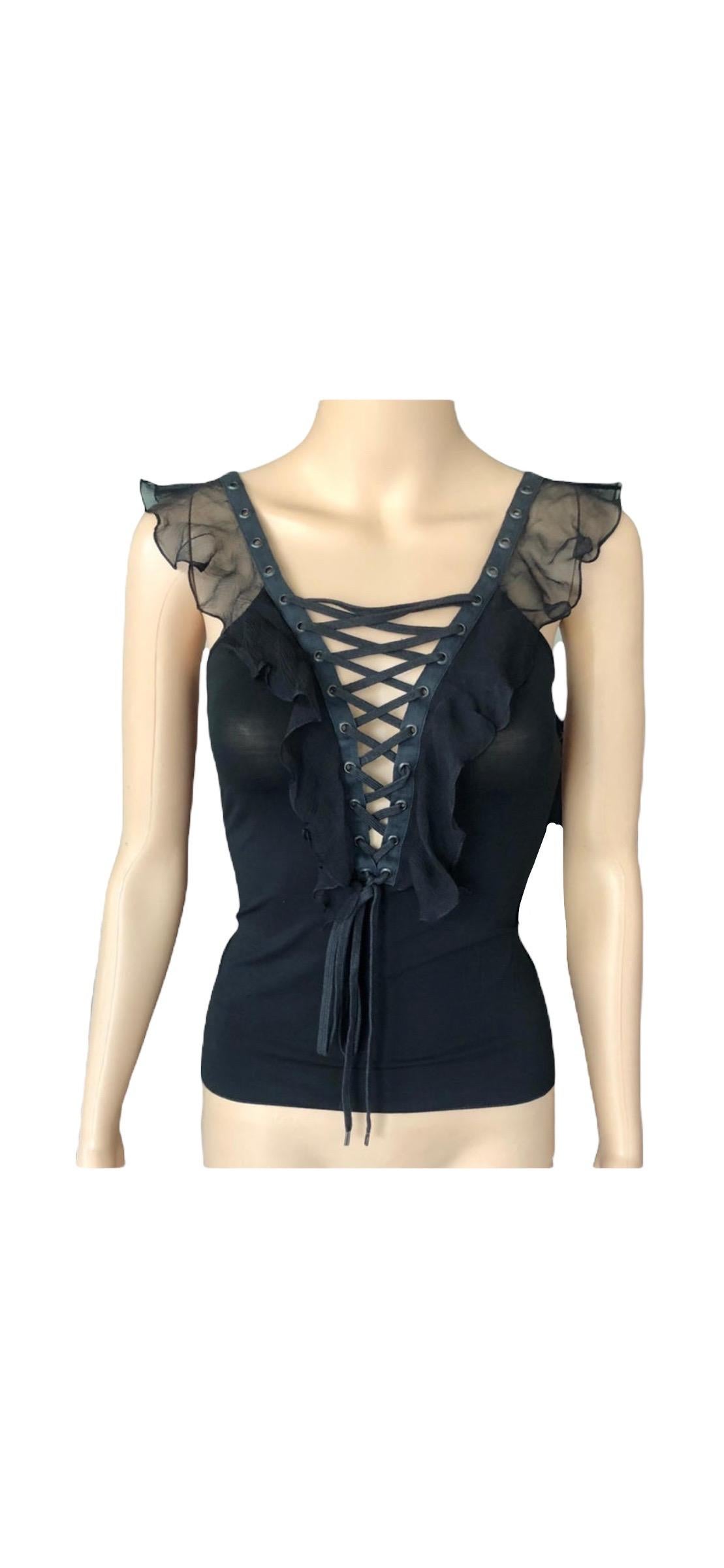 Christian Dior By John Galliano S/S 2003 Plunging Lace Up Tie Up Black Top For Sale 5