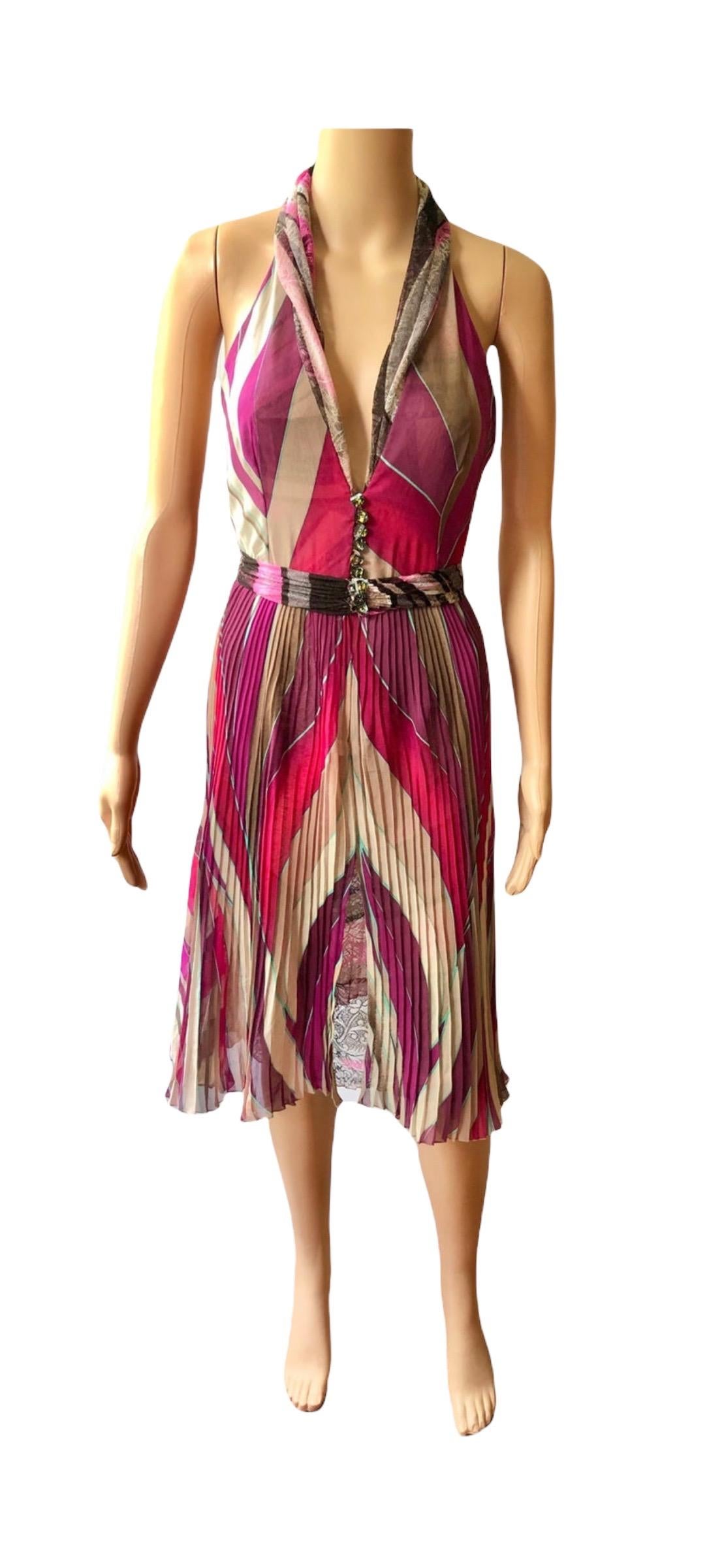 Gianni Versace F/W 2000 Runway Plunged Geometric Print Open Back Pleated Dress For Sale 6
