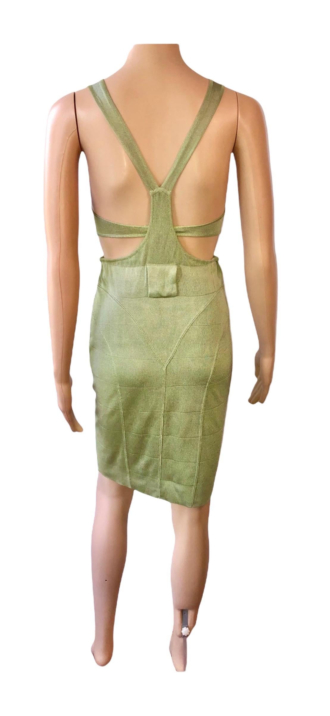Azzedine Alaia S/S 1985 Vintage Plunged Cutout Bodycon Green Dress For Sale 3