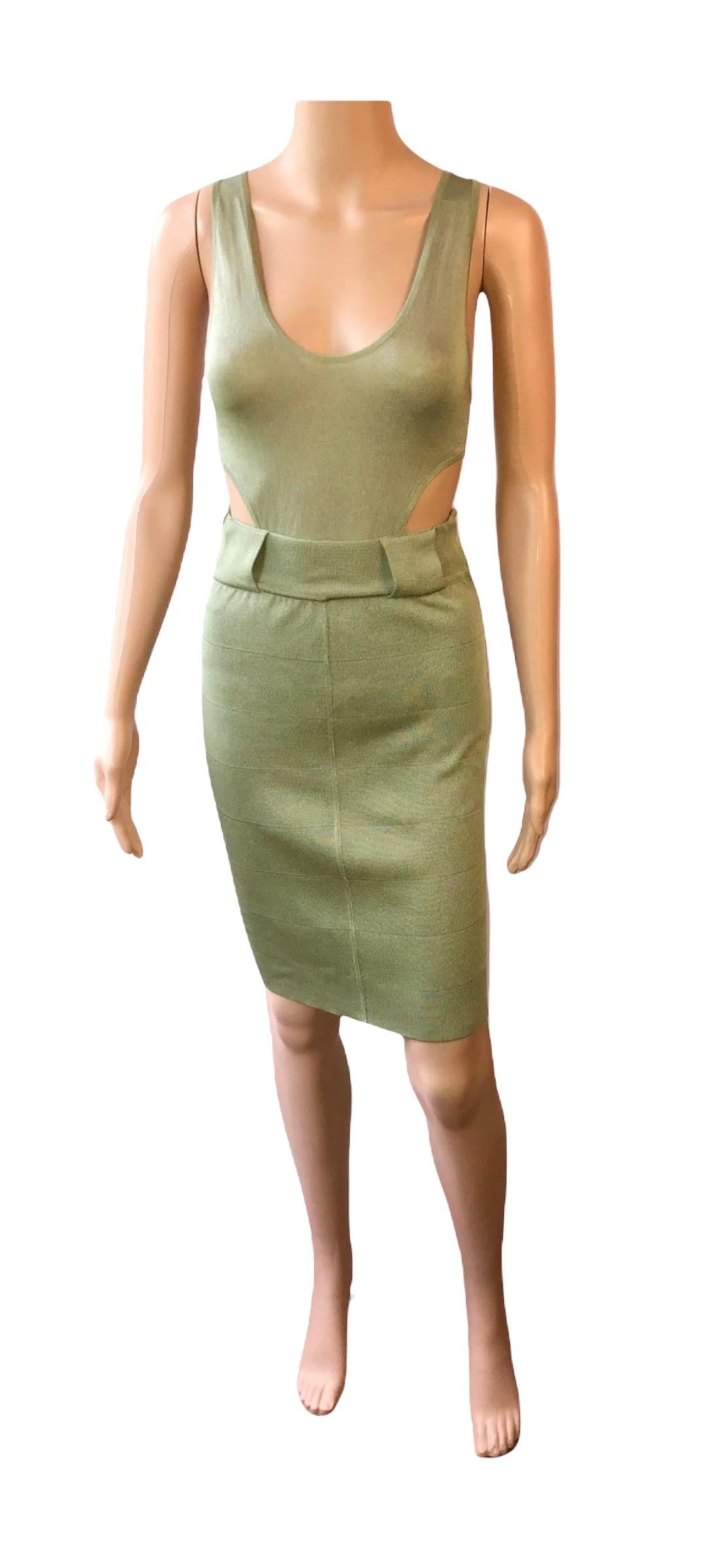 Azzedine Alaia S/S 1985 Vintage Plunged Cutout Bodycon Green Dress For Sale 5