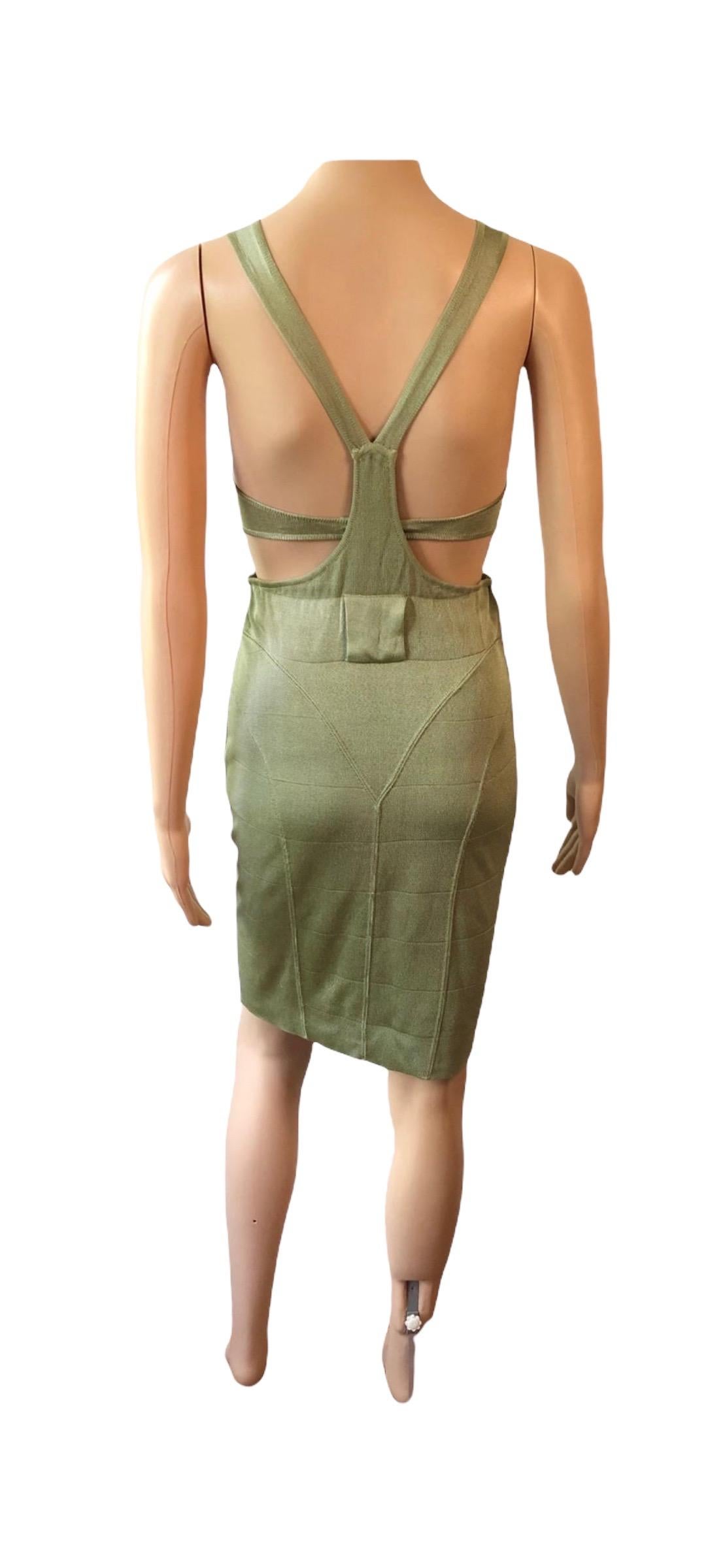 Azzedine Alaia S/S 1985 Vintage Plunged Cutout Bodycon Green Dress For Sale 6