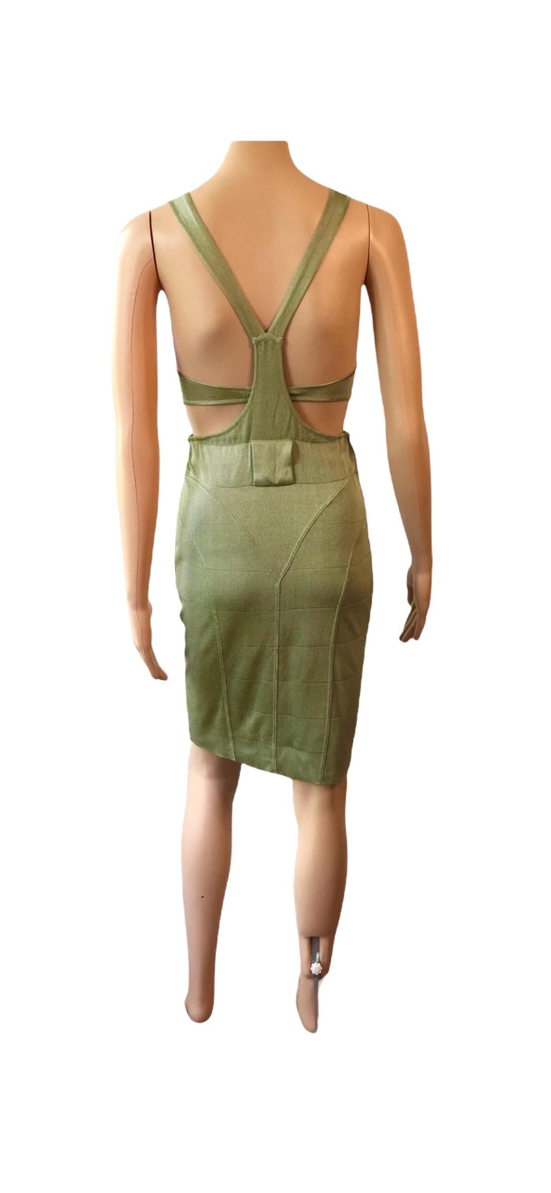 Azzedine Alaia S/S 1985 Vintage Plunged Cutout Bodycon Green Dress For Sale 8