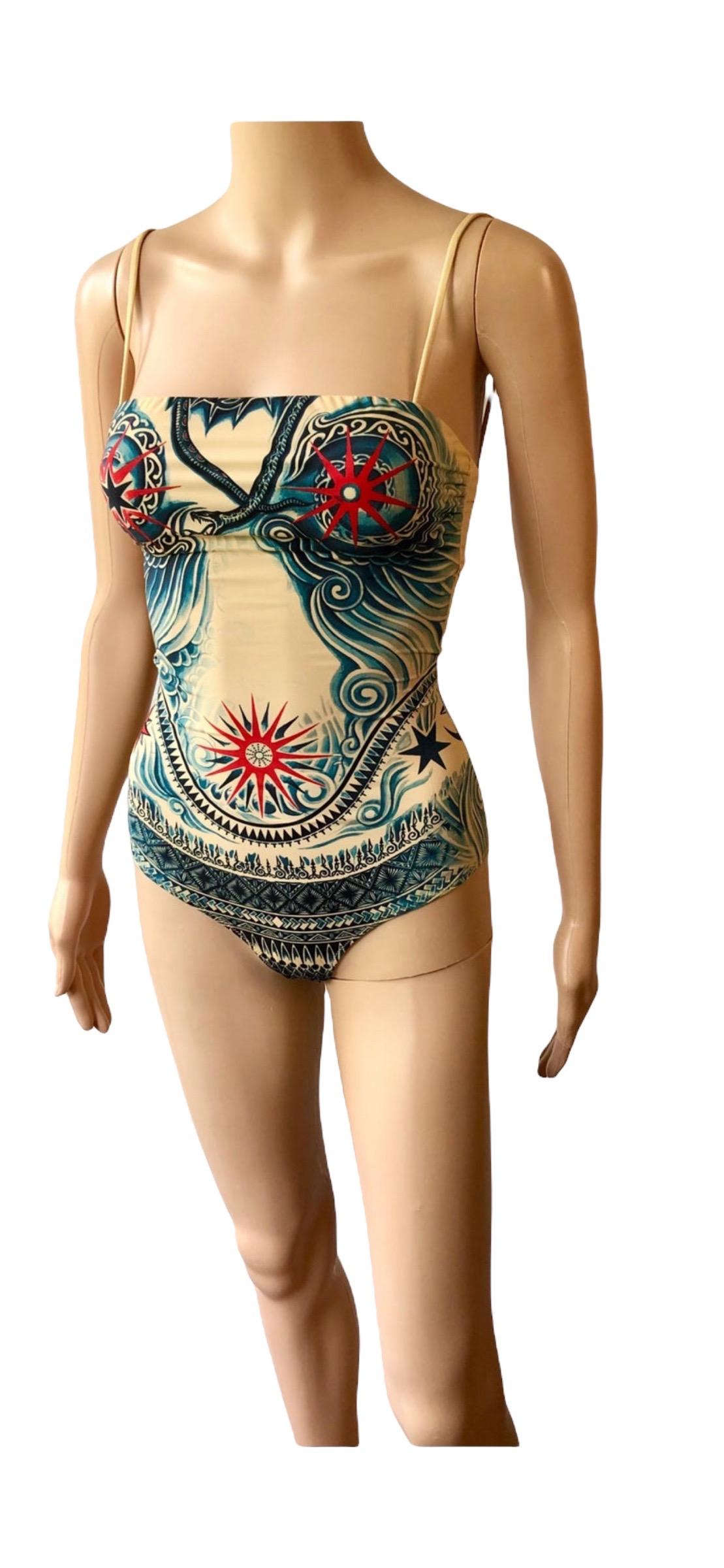 Jean Paul Gaultier Soleil Tattoo Print Bodysuit Swimwear Swimsuit 1