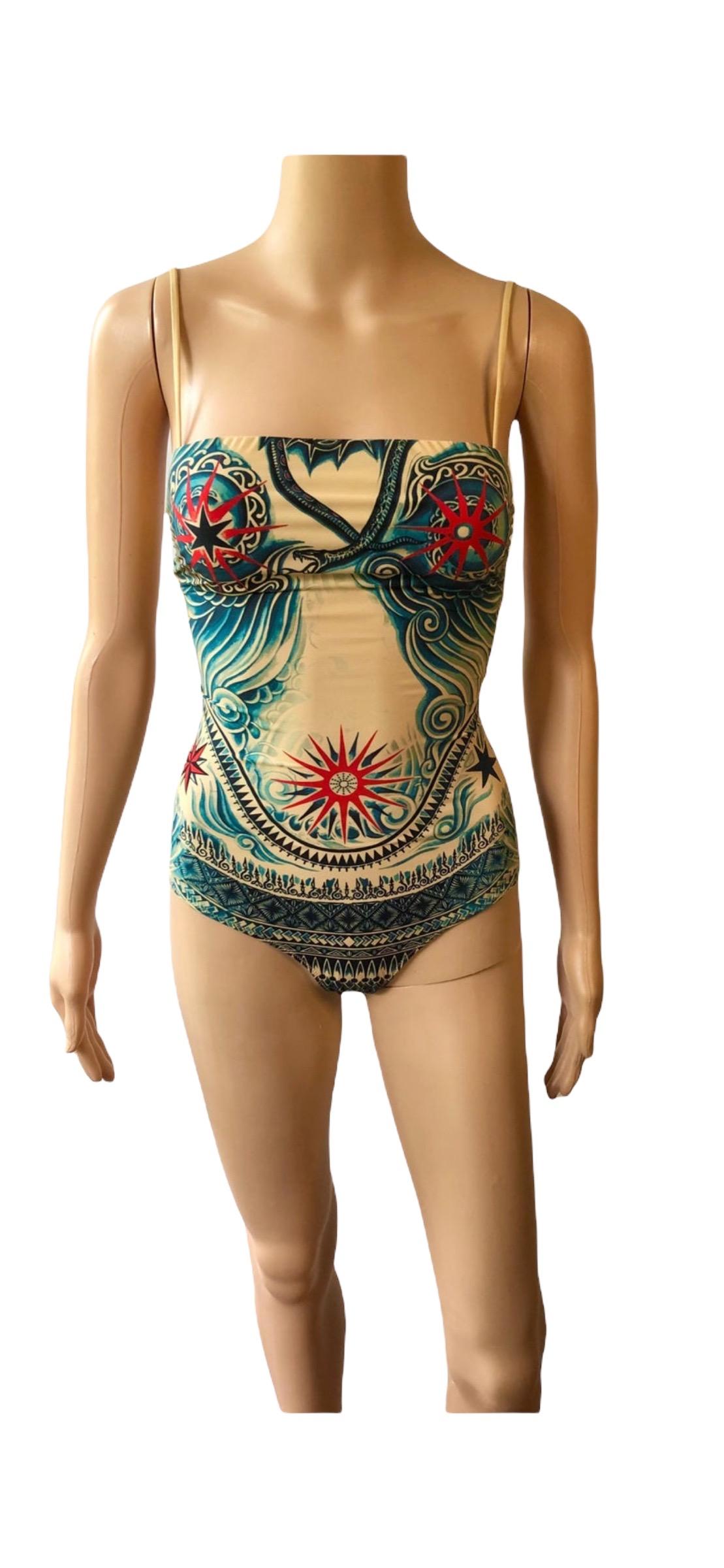 Jean Paul Gaultier Soleil Tattoo Print Bodysuit Swimwear Swimsuit 2