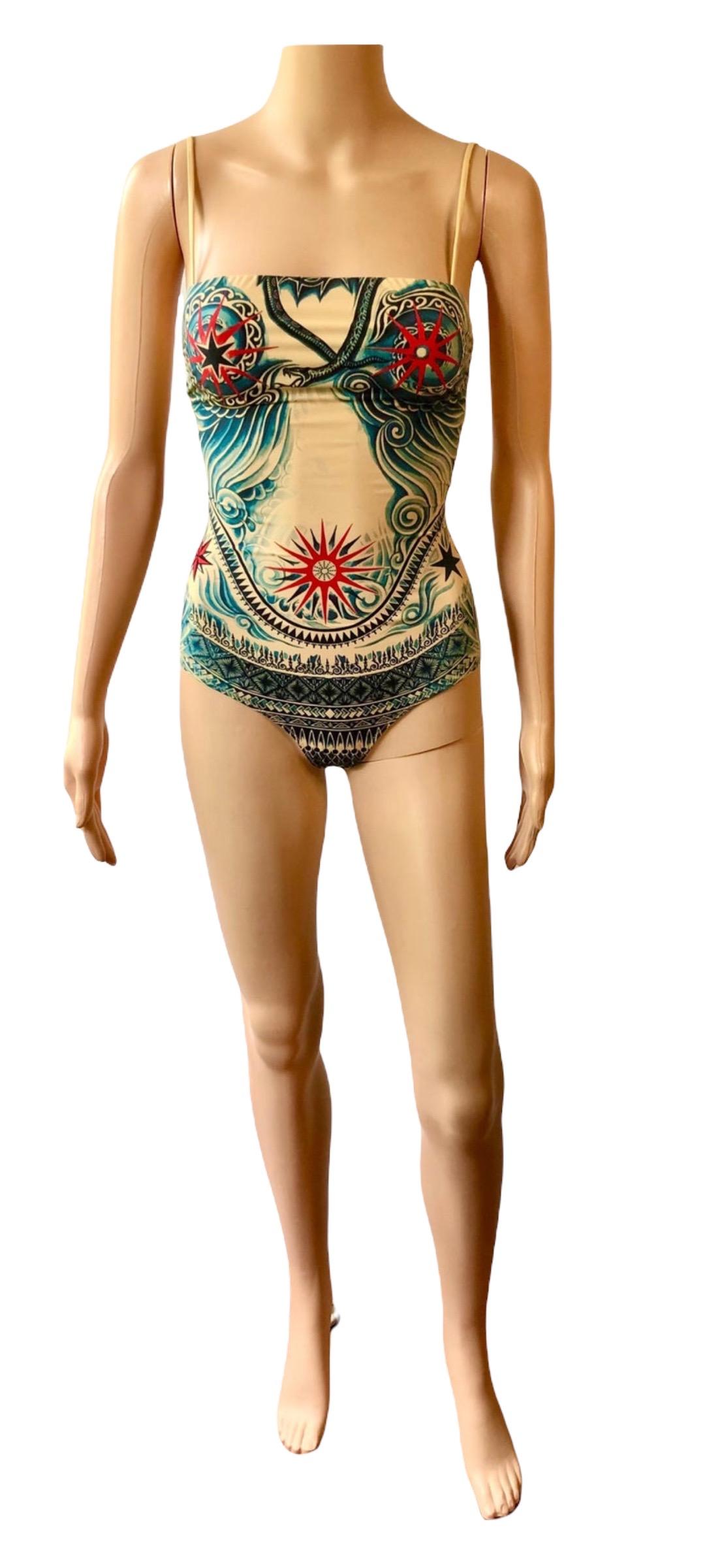 Jean Paul Gaultier Soleil Tattoo Print Bodysuit Swimwear Swimsuit 3