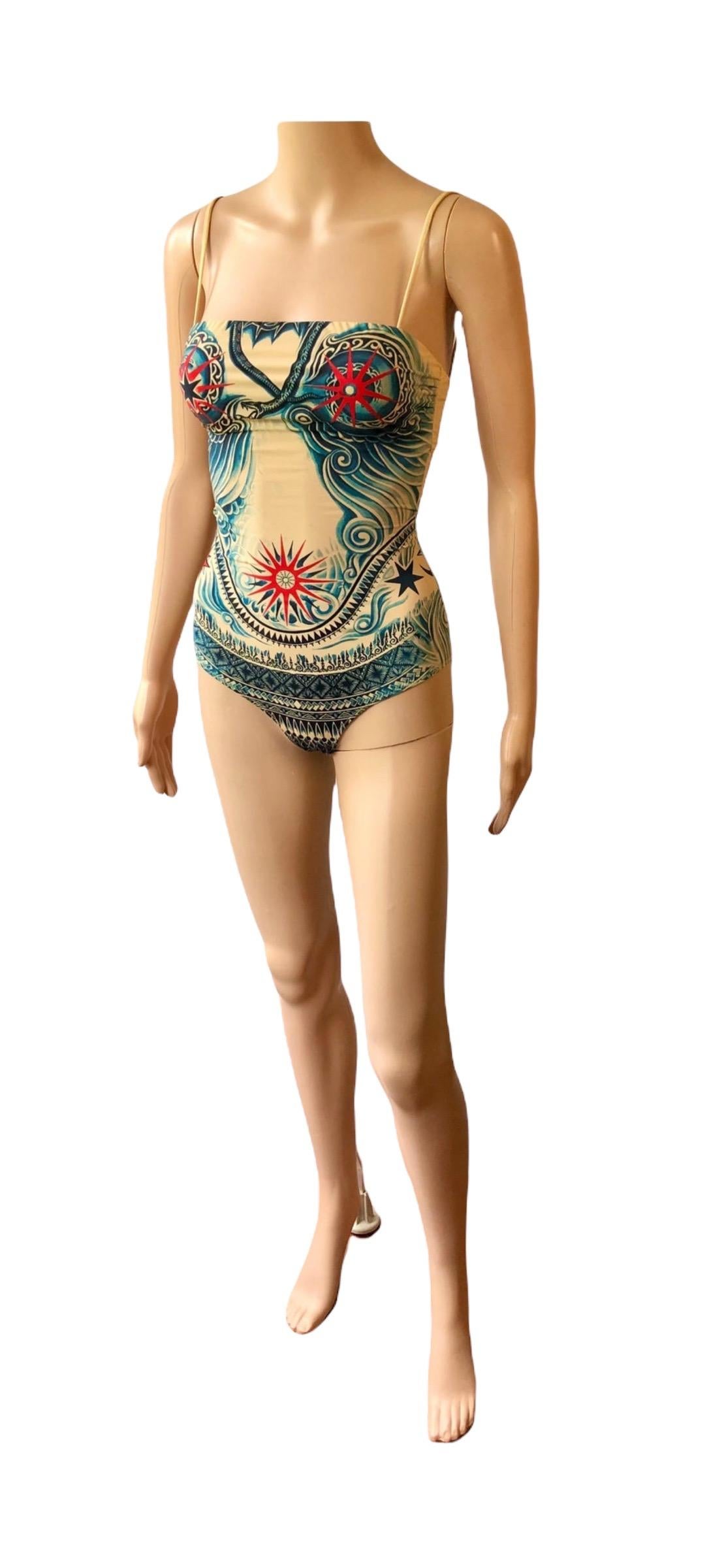 Jean Paul Gaultier Soleil Tattoo Print Bodysuit Swimwear Swimsuit 4