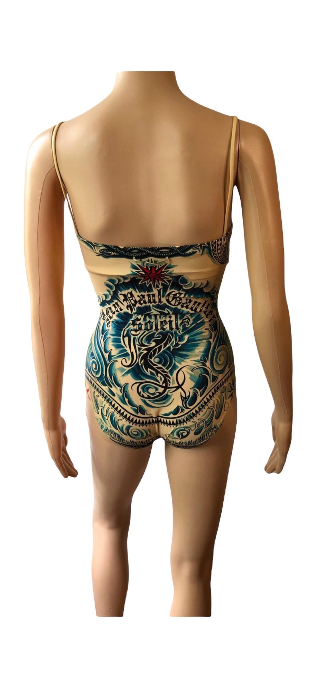 Jean Paul Gaultier Soleil Tattoo Print Bodysuit Swimwear Swimsuit 5
