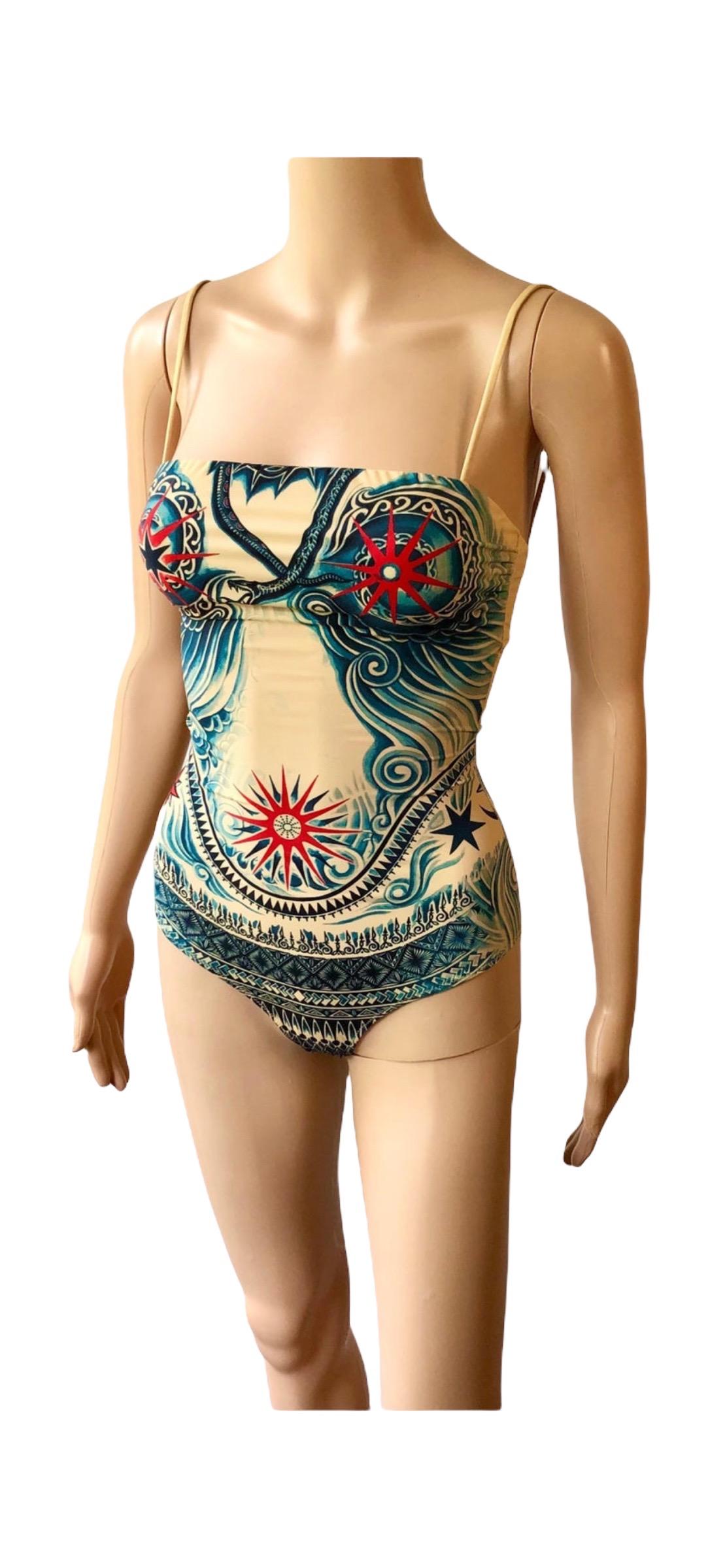 Jean Paul Gaultier Soleil Tattoo Print Bodysuit Swimwear Swimsuit 6