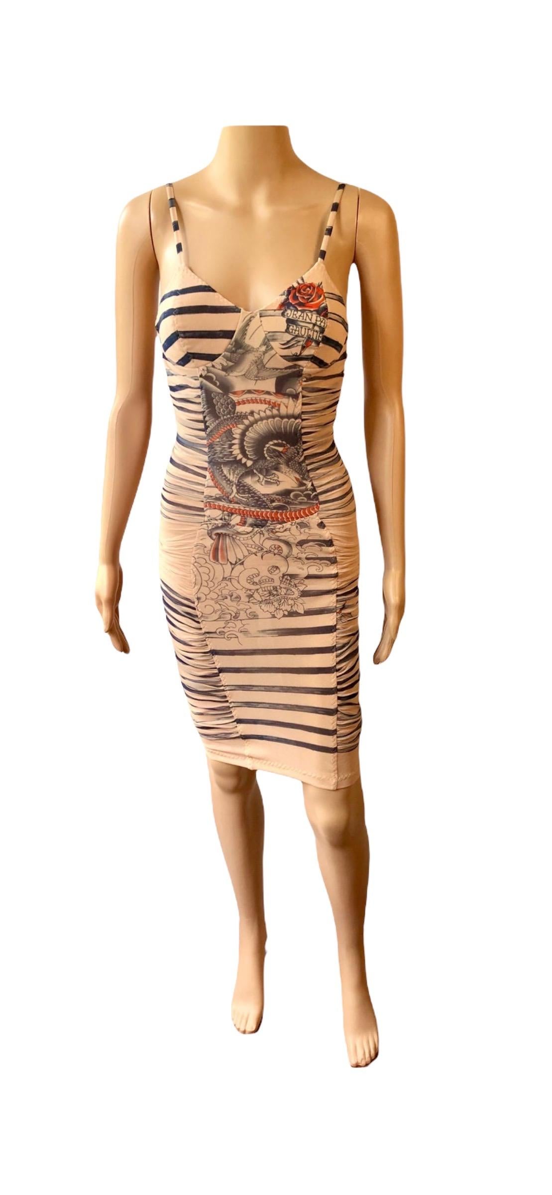 Jean Paul Gaultier Soleil S/S 2012 Tattoo Print Semi-Sheer Mesh Bodycon Dress 2
