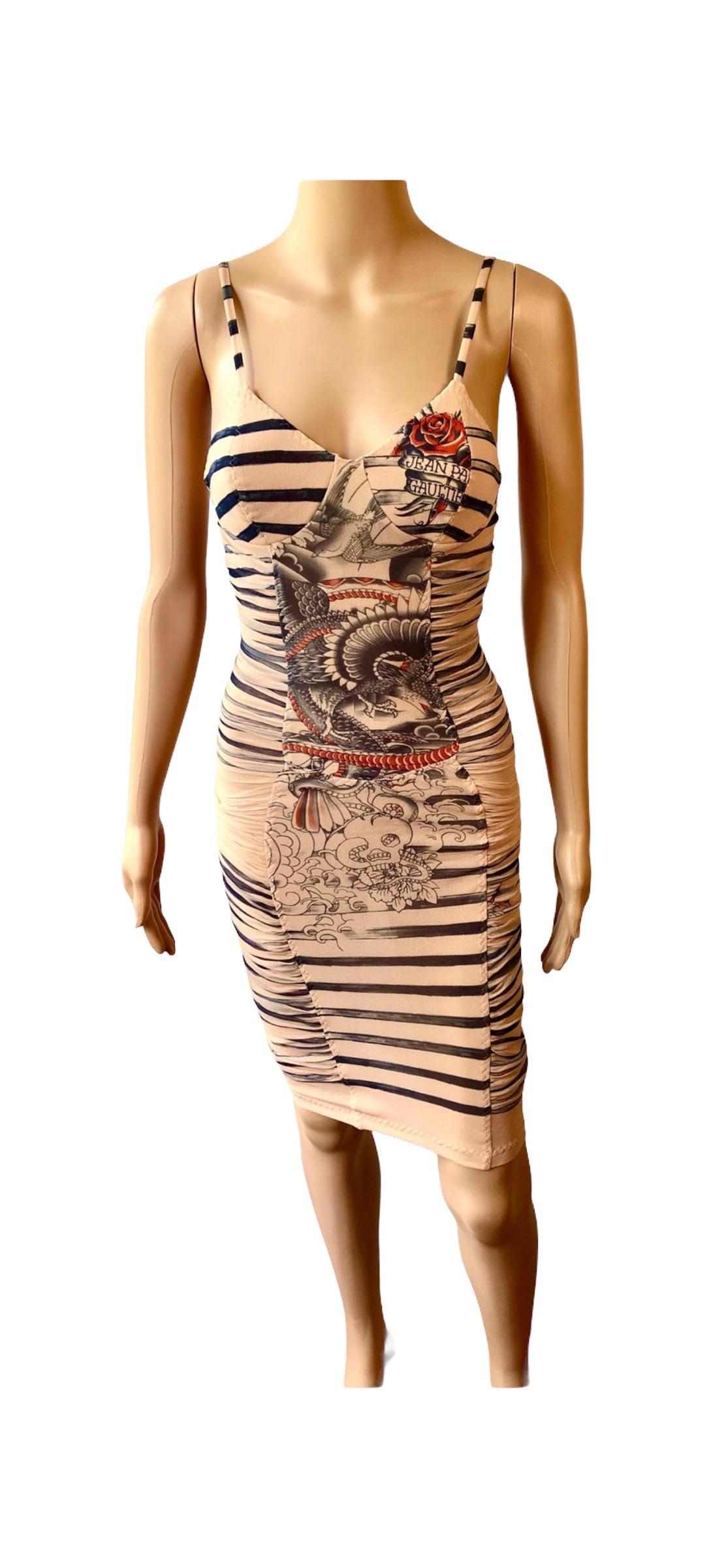 Jean Paul Gaultier Soleil S/S 2012 Tattoo Print Semi-Sheer Mesh Bodycon Dress 4
