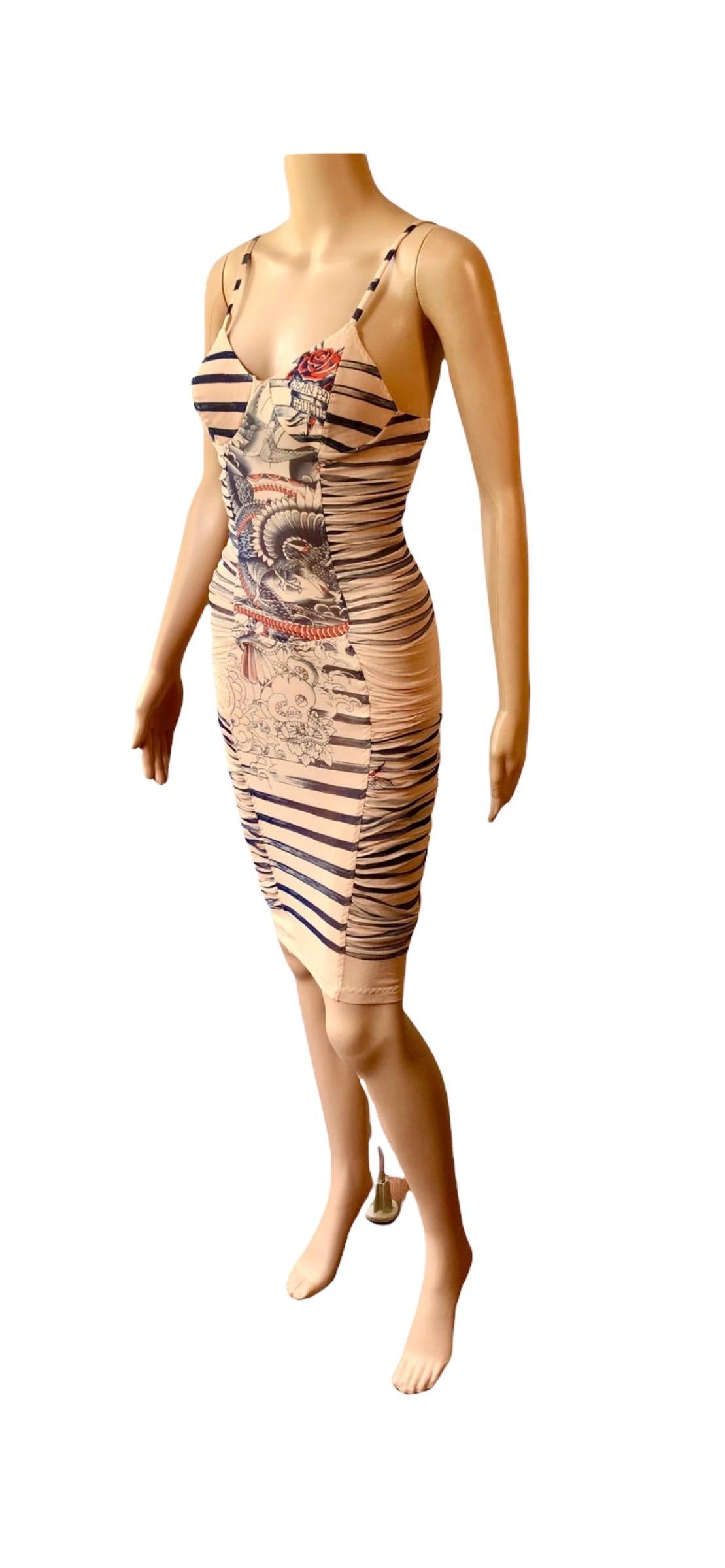 Jean Paul Gaultier Soleil S/S 2012 Tattoo Print Semi-Sheer Mesh Bodycon Dress 5