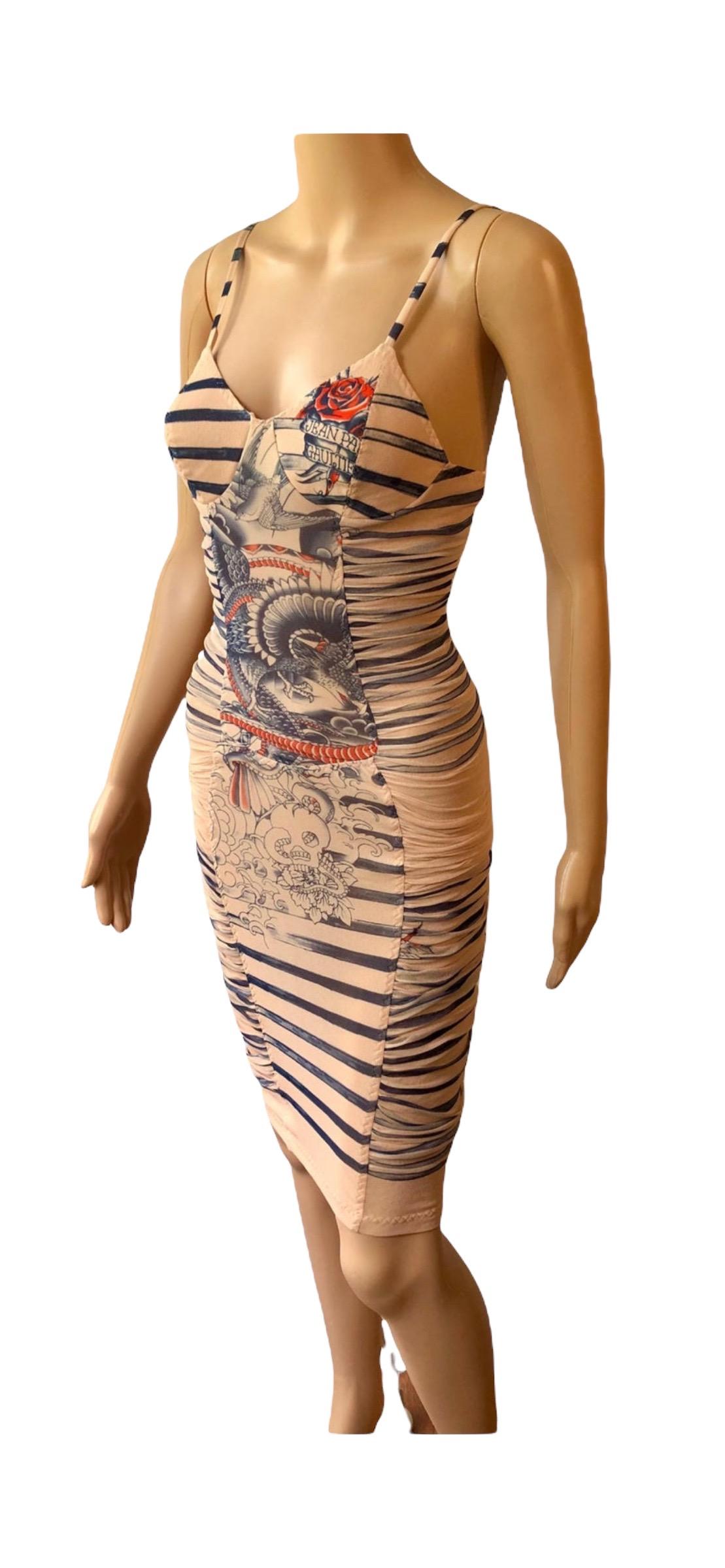 Jean Paul Gaultier Soleil S/S 2012 Tattoo Print Semi-Sheer Mesh Bodycon Dress 7