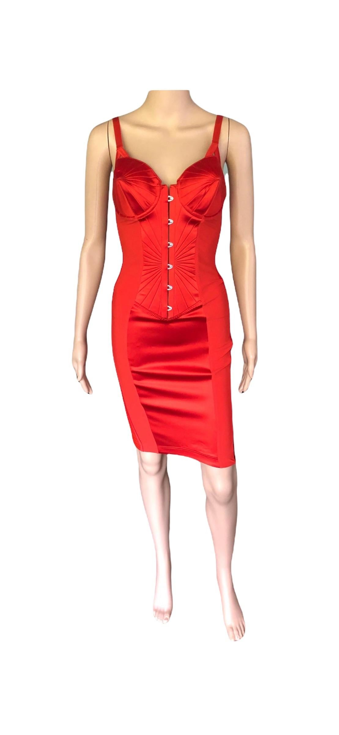 Jean Paul Gaultier for La Perla c. 2010 Cone Bra Corset Bondage Red Dress 7