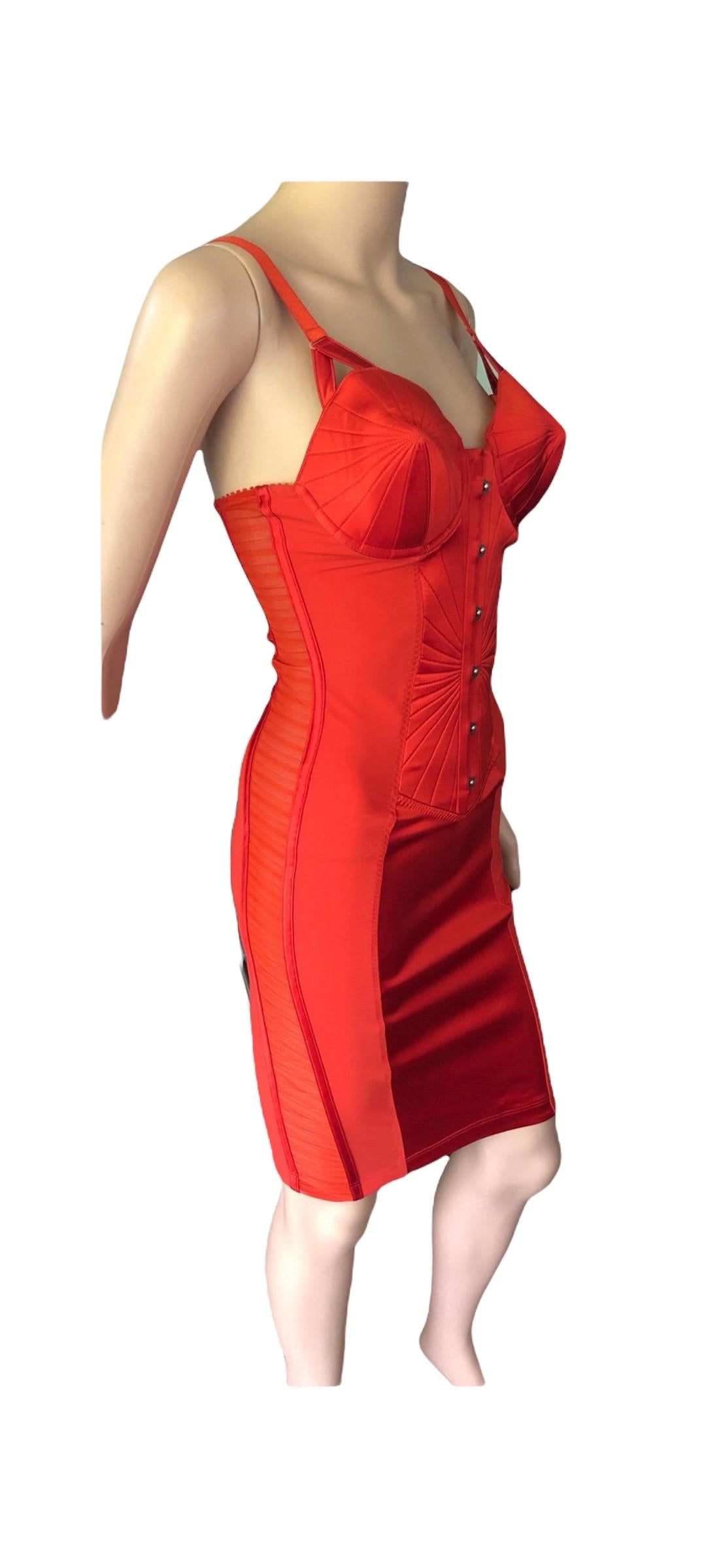 Jean Paul Gaultier for La Perla c. 2010 Cone Bra Corset Bondage Red Dress For Sale 10