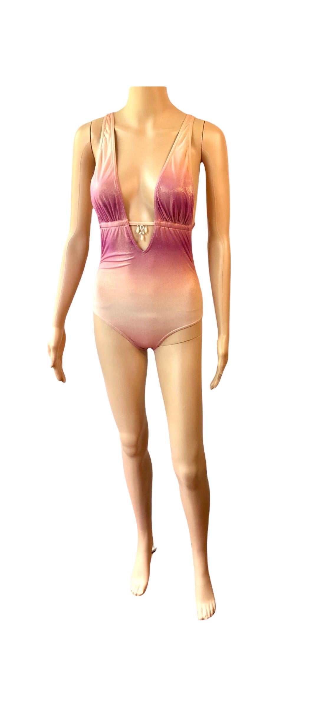 Christian Dior by Galliano S/S 2000 Swarovski Logo Metallic Swimwear Swimsuit For Sale 8