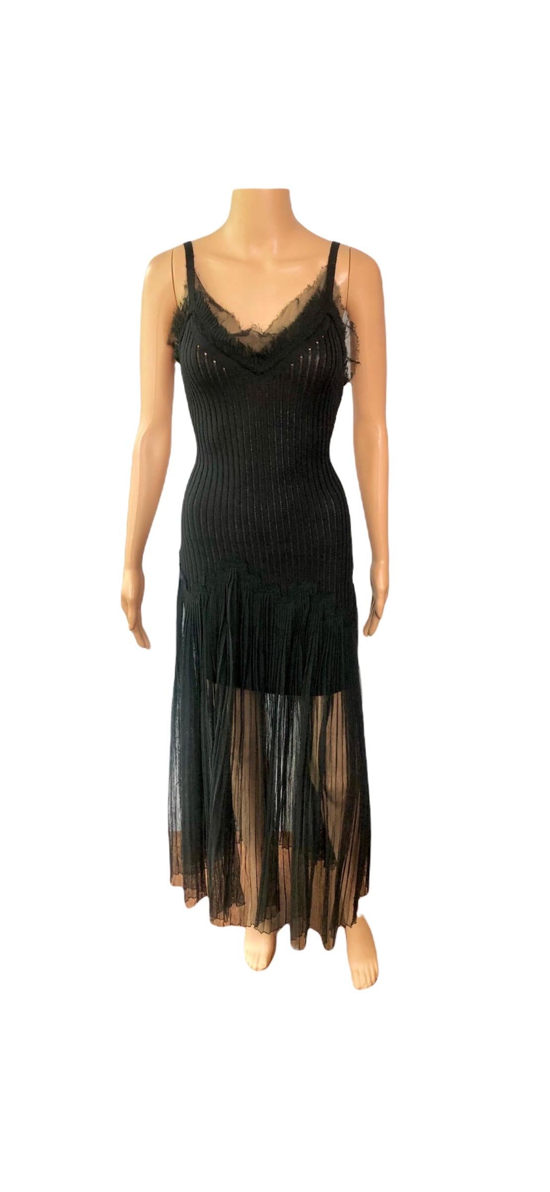 Women's or Men's Jean Paul Gaultier Vintage Semi-Sheer Knit Mesh Black Maxi Dress For Sale