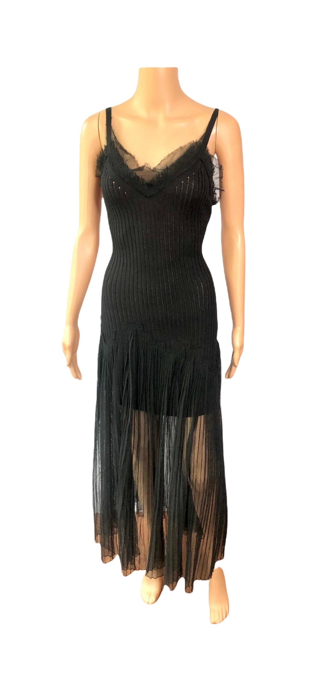 Jean Paul Gaultier Vintage Semi-Sheer Knit Mesh Black Maxi Dress For Sale 1