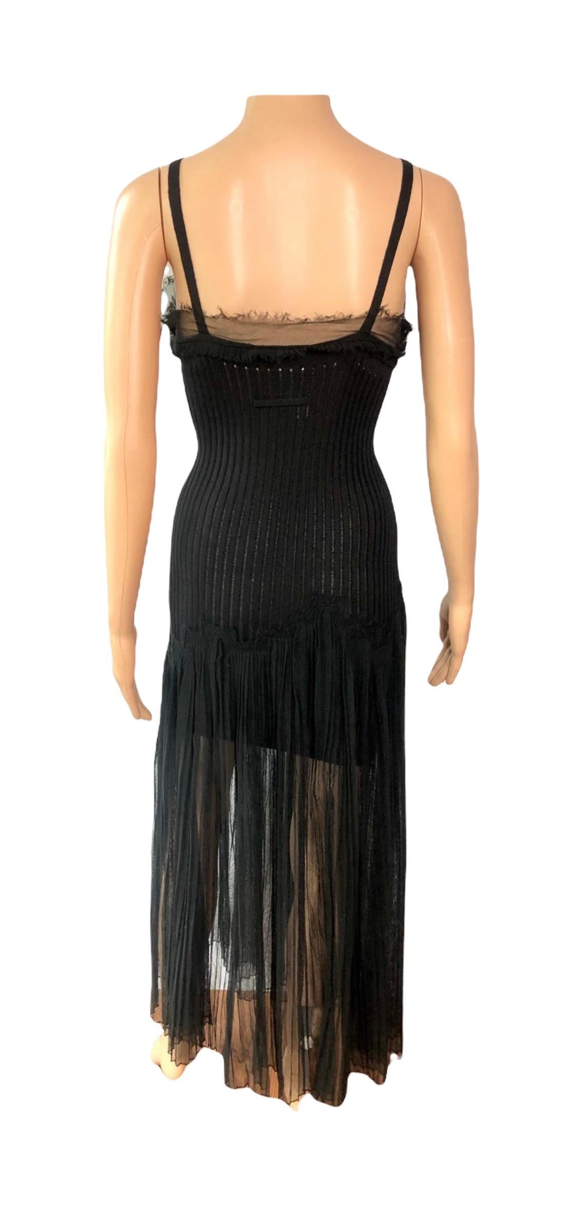 Jean Paul Gaultier - Robe longue noire vintage en maille semi-transparente et maille en maille en vente 5