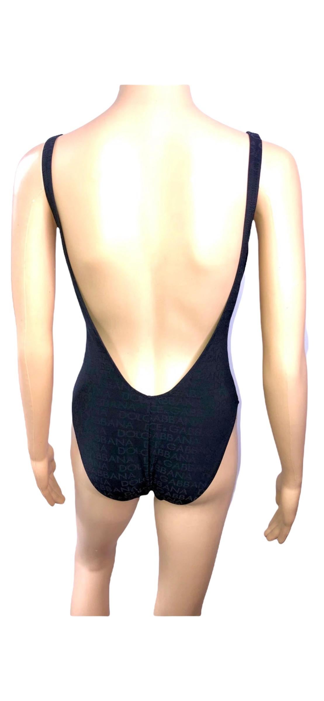 Dolce & Gabbana Vintage c.1990 Logo Monogram Black Bodysuit Swimsuit Swimwear For Sale 3