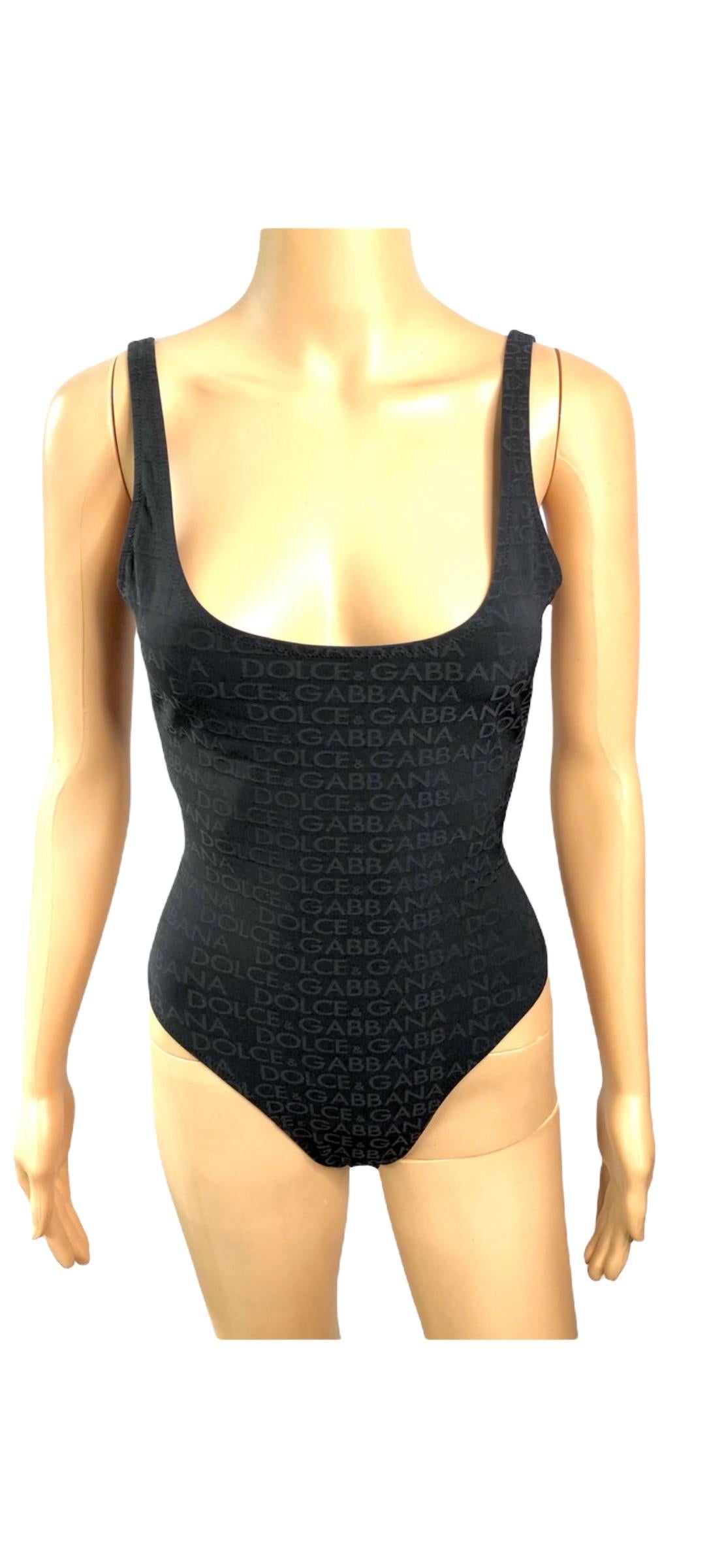 Dolce & Gabbana Vintage c.1990 Logo Monogram Black Bodysuit Swimsuit Swimwear For Sale 4