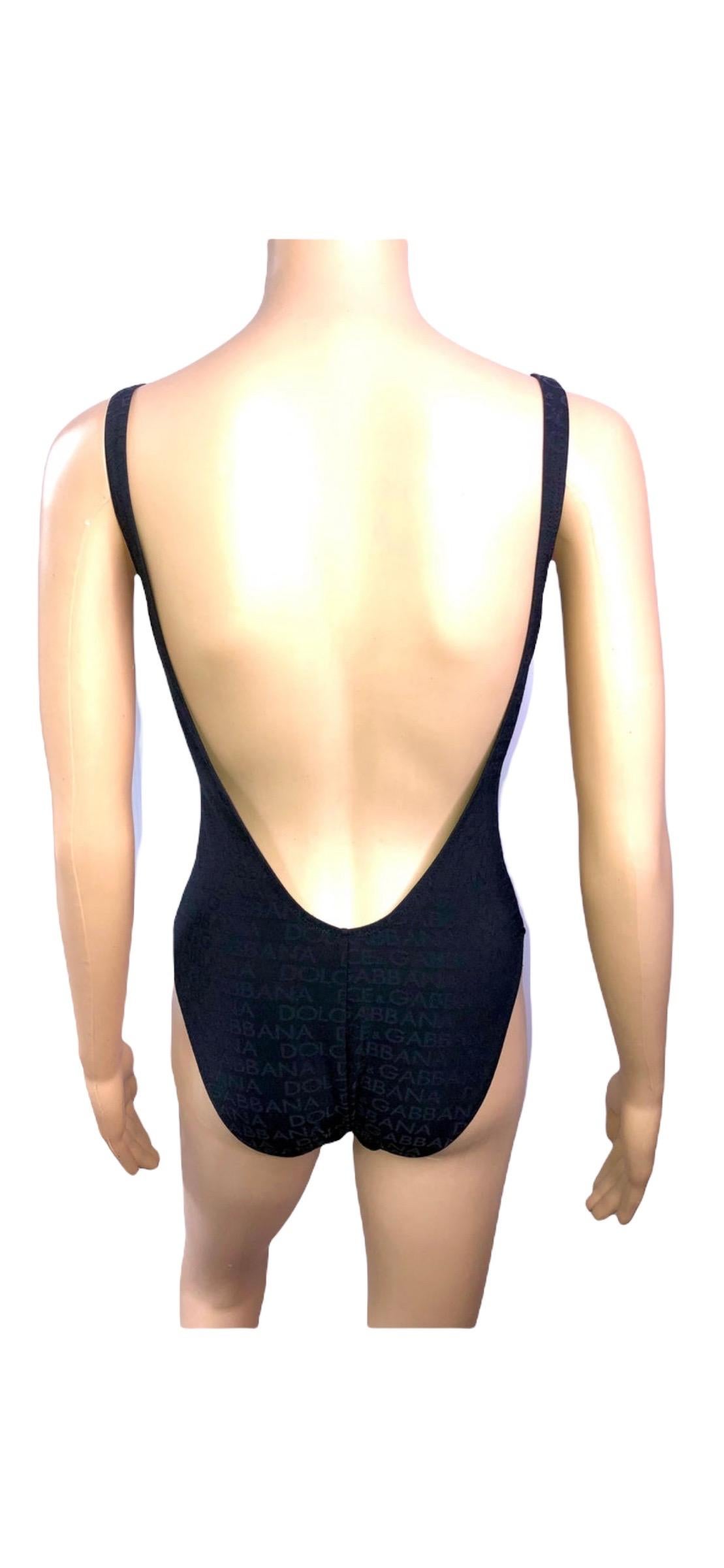 Dolce & Gabbana Vintage c.1990 Logo Monogram Black Bodysuit Swimsuit Swimwear For Sale 6